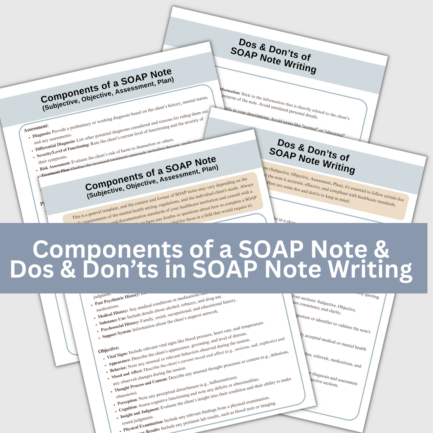 SOAP Note Guide tailored specifically for mental health therapists – your ultimate companion for efficient and organized documentation. Designed to streamline your therapy notes with user-friendly prompts and insightful examples