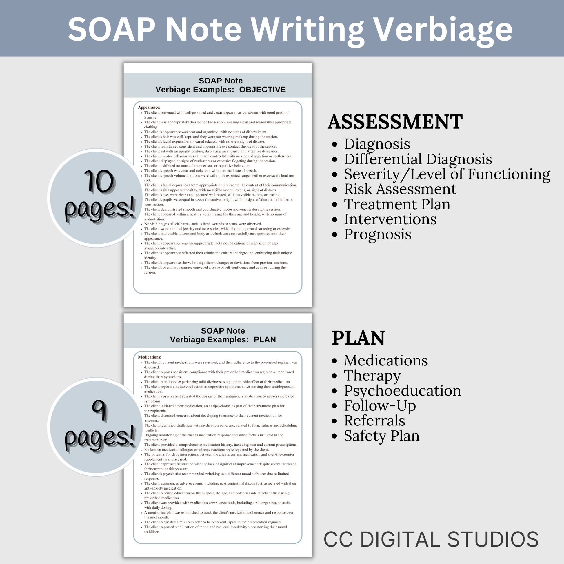 SOAP Note Guide tailored specifically for mental health therapists – your ultimate companion for efficient and organized documentation. Designed to streamline your therapy notes with user-friendly prompts and insightful examples