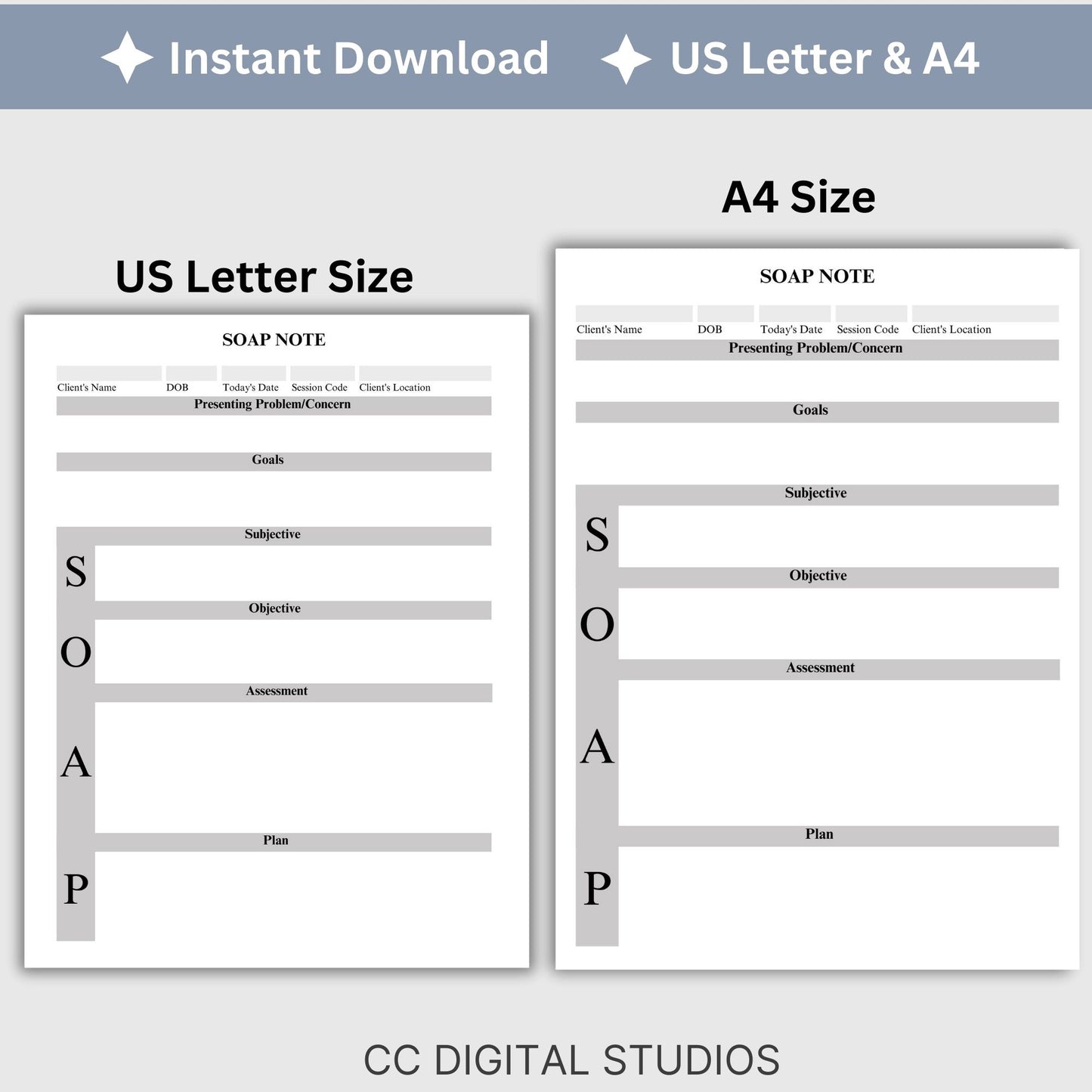 SOAP Note template designed specifically for Telemental health.  Two templates, one with contact info and one without.  Fillable SOAP Progress note for therapists office, school counselor and counseling offices.