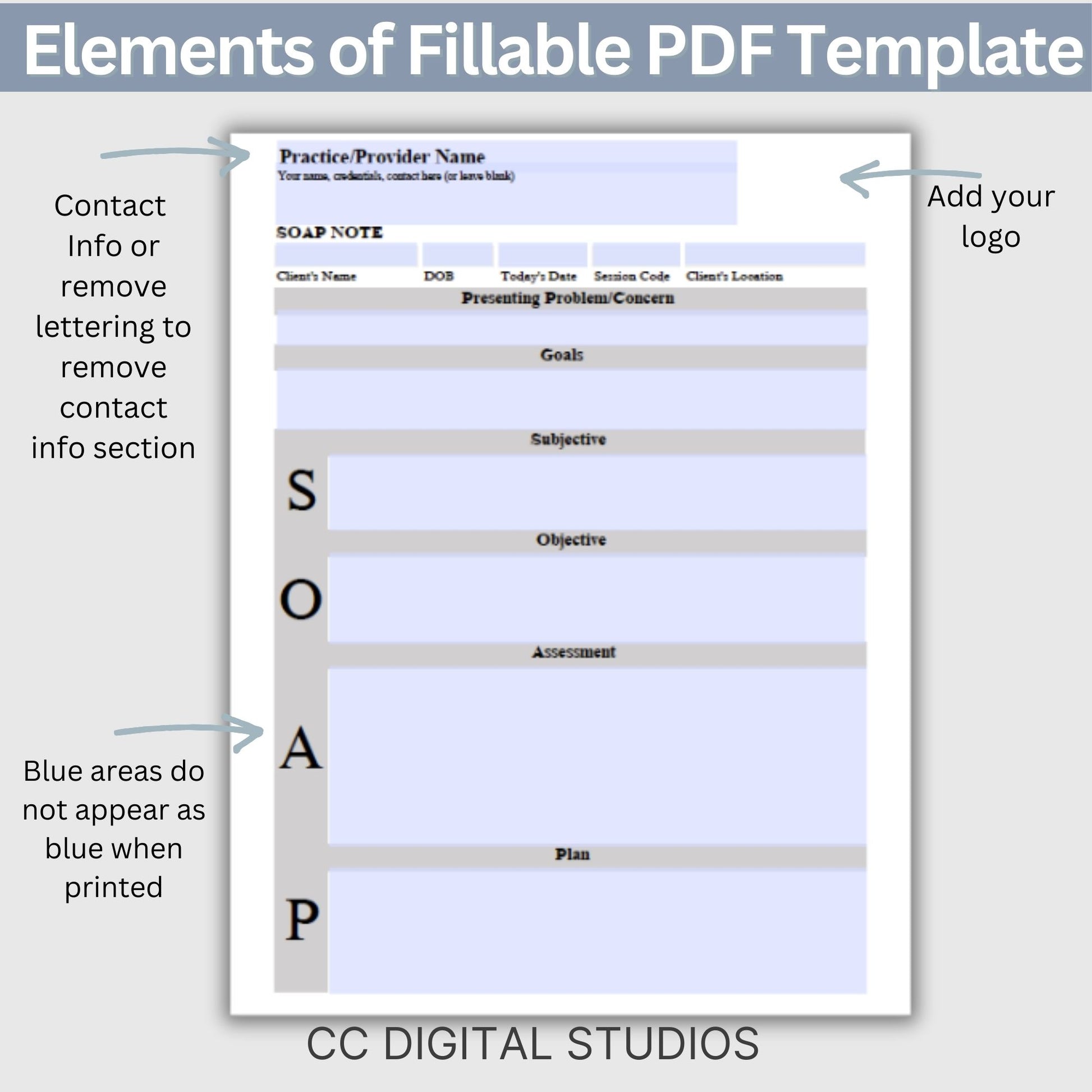 SOAP Note template designed specifically for Telemental health.  Two templates, one with contact info and one without.  Fillable SOAP Progress note for therapists office, school counselor and counseling offices.