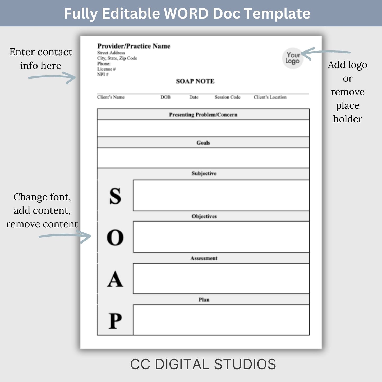 SOAP progress note template.  This is a convenient one-page progress note for mental health counselors, therapist office, social workers, and school counselors. Psychologist, social work, school psychologist, therapy note, therapist template