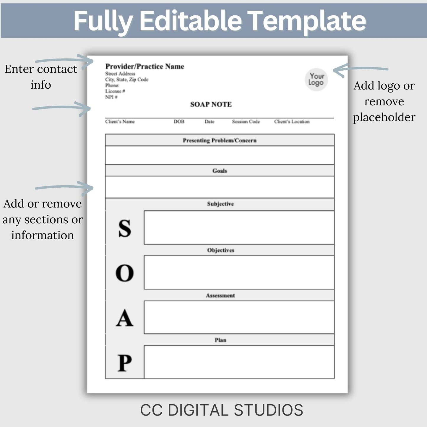 SOAP progress note template.  This is a convenient one-page progress note for mental health counselors, therapist office, social workers, and school counselors. Psychologist, social work, school psychologist, therapy note, therapist template