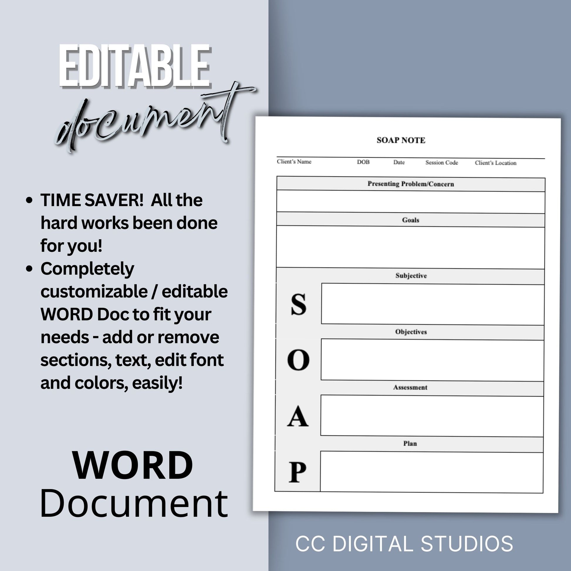 SOAP progress note template.  This is a convenient one-page progress note for mental health counselors, therapist office, social workers, and school counselors. Psychologist, social work, school psychologist, therapy note, therapist template