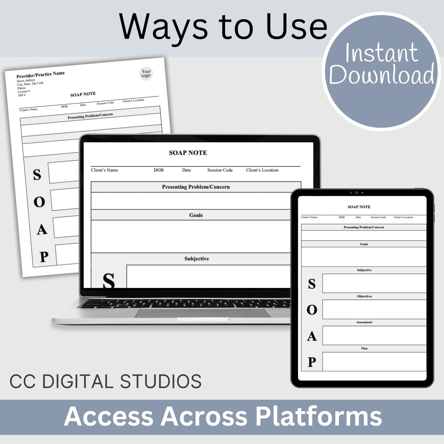 SOAP progress note template.  This is a convenient one-page progress note for mental health counselors, therapist office, social workers, and school counselors. Psychologist, social work, school psychologist, therapy note, therapist template