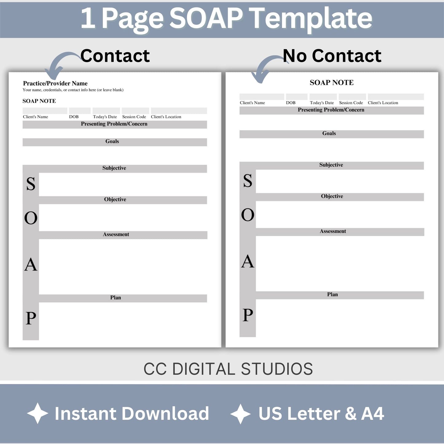 SOAP Note template designed specifically for Telemental health.  Two templates, one with contact info and one without.  Fillable SOAP Progress note for therapists office, school counselor and counseling offices.