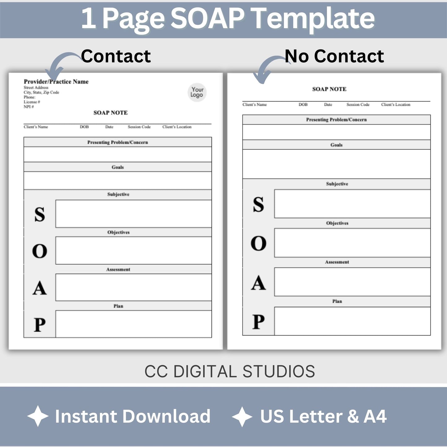 SOAP progress note template.  This is a convenient one-page progress note for mental health counselors, therapist office, social workers, and school counselors. Psychologist, social work, school psychologist, therapy note, therapist template