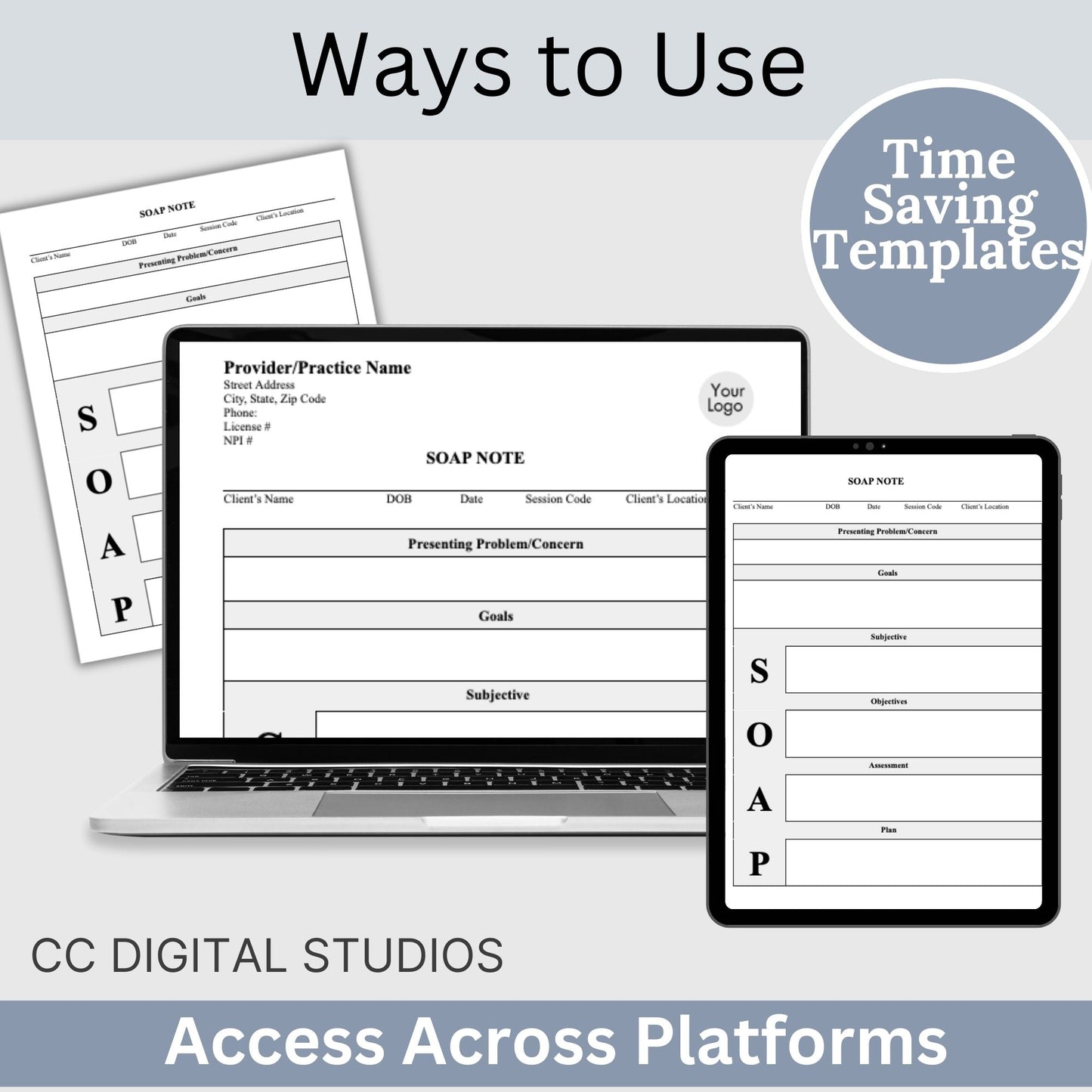 SOAP progress note template.  This is a convenient one-page progress note for mental health counselors, therapist office, social workers, and school counselors. Psychologist, social work, school psychologist, therapy note, therapist template