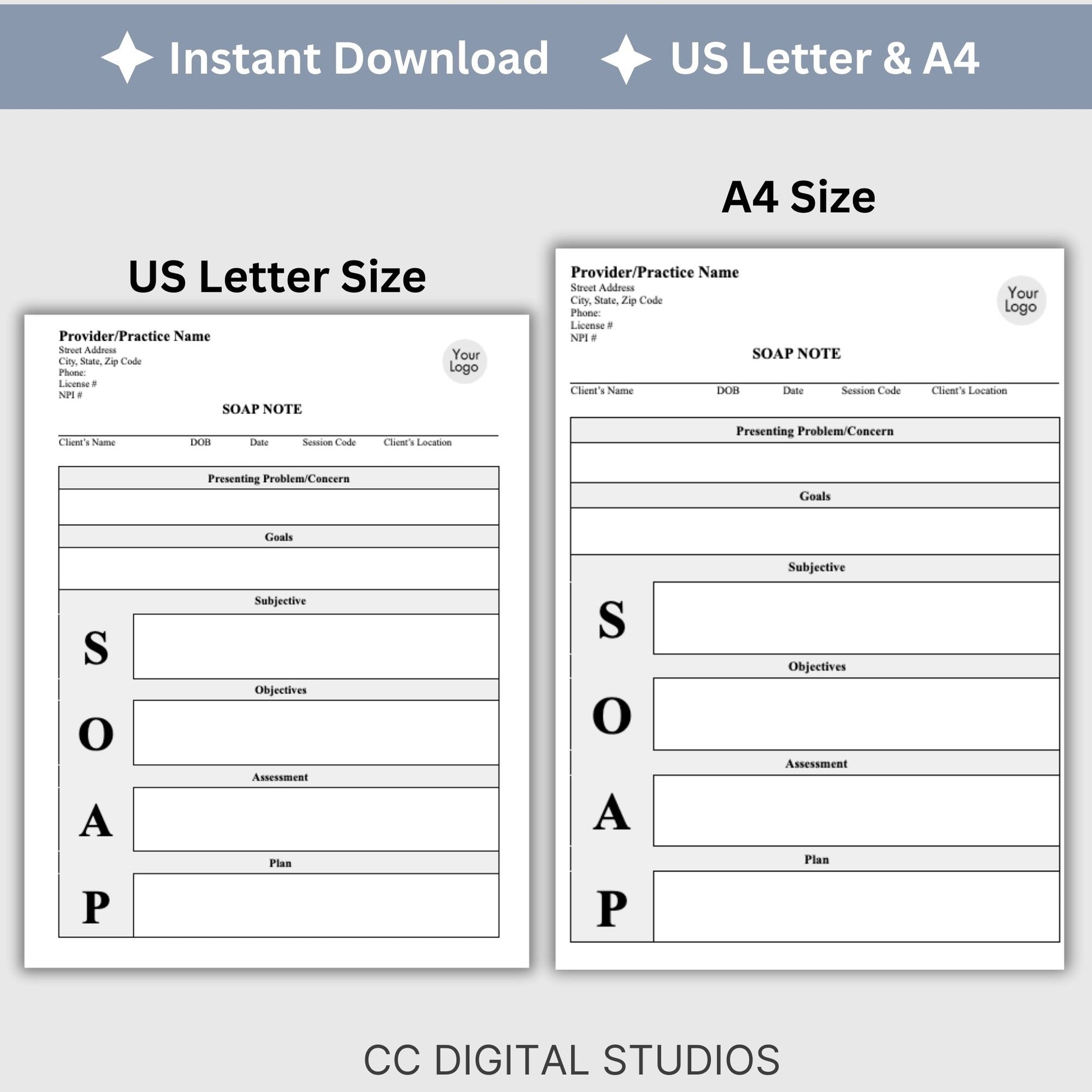 SOAP progress note template.  This is a convenient one-page progress note for mental health counselors, therapist office, social workers, and school counselors. Psychologist, social work, school psychologist, therapy note, therapist template