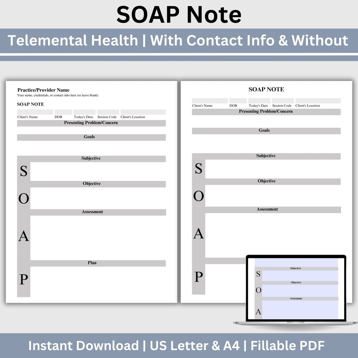 SOAP Note for Telehealth Fillable Progress Note CCDigitalStudios