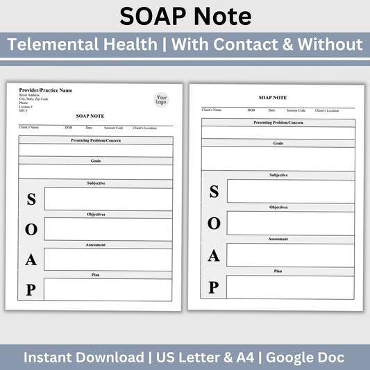 SOAP progress note template.  This is a convenient one-page progress note for mental health counselors, therapist office, social workers, and school counselors. Psychologist, social work, school psychologist, therapy note, therapist template