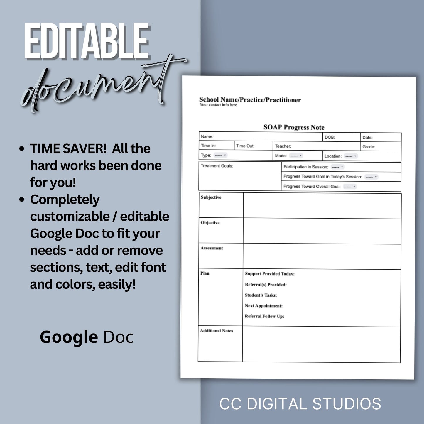 SOAP Note for School Counselors, School Social Worker Progress Note, Counseling Resources, School Counseling Template, Social Work Forms