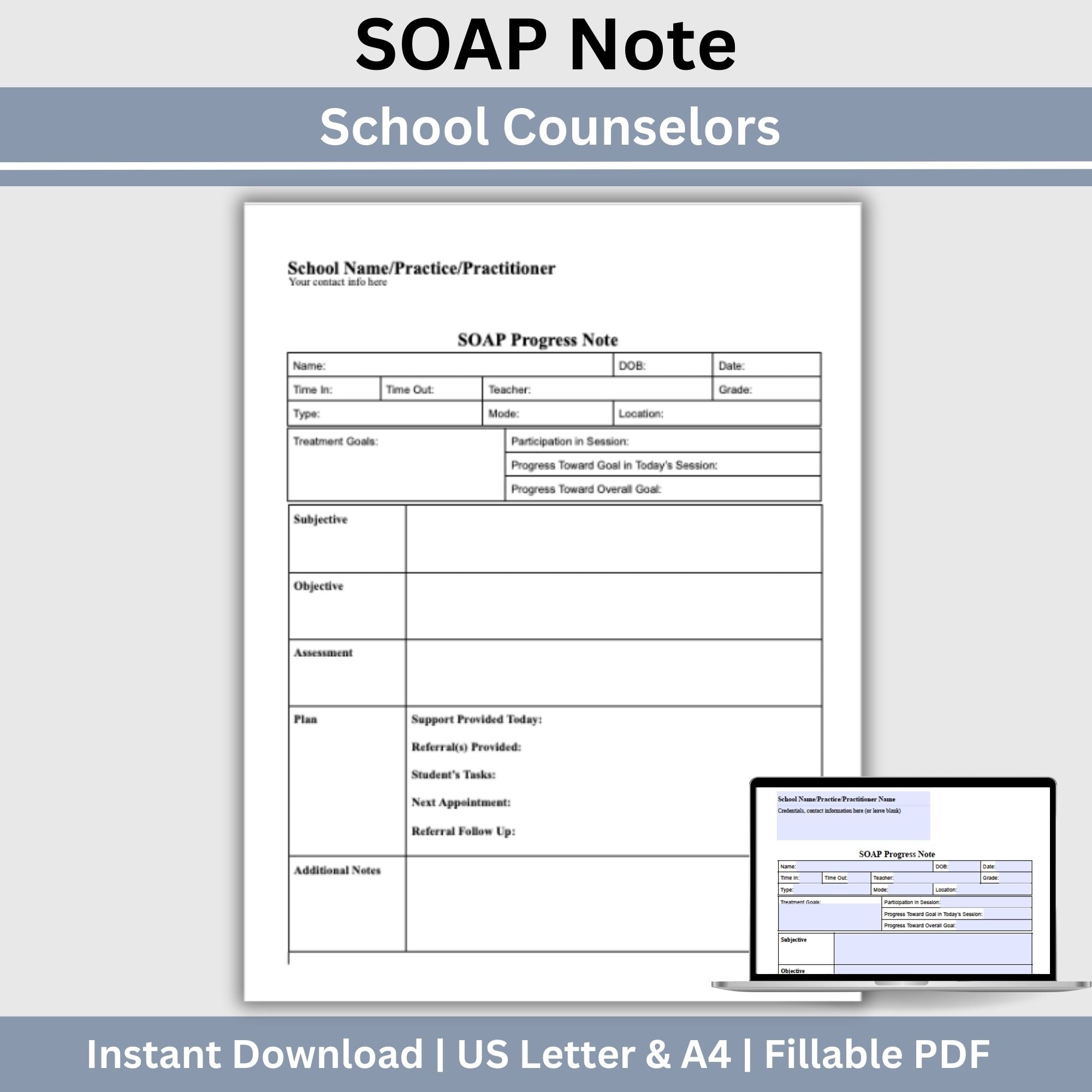 SOAP Progress Note Template for School Counselors – CCDigitalStudios