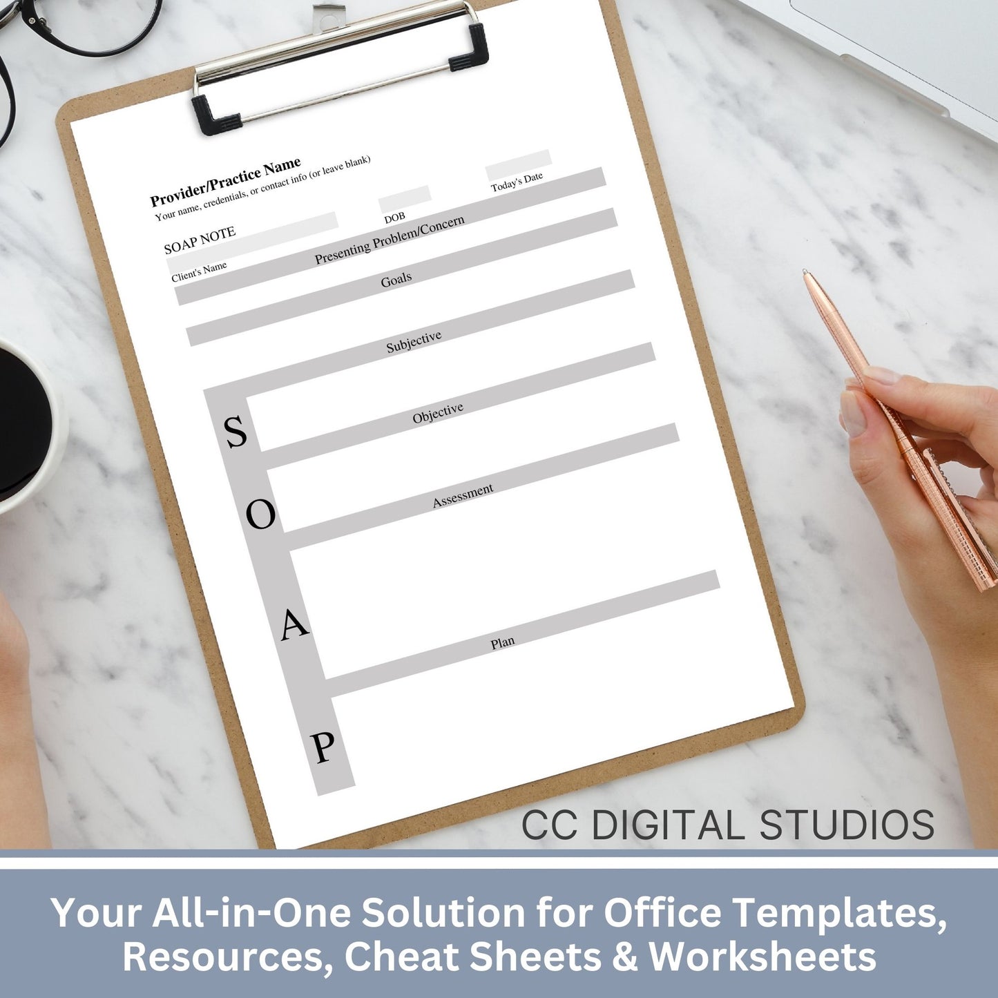 SOAP progress note template.  This is a convenient one-page progress note template for mental health counselors, therapist office, social workers, and school counselors.