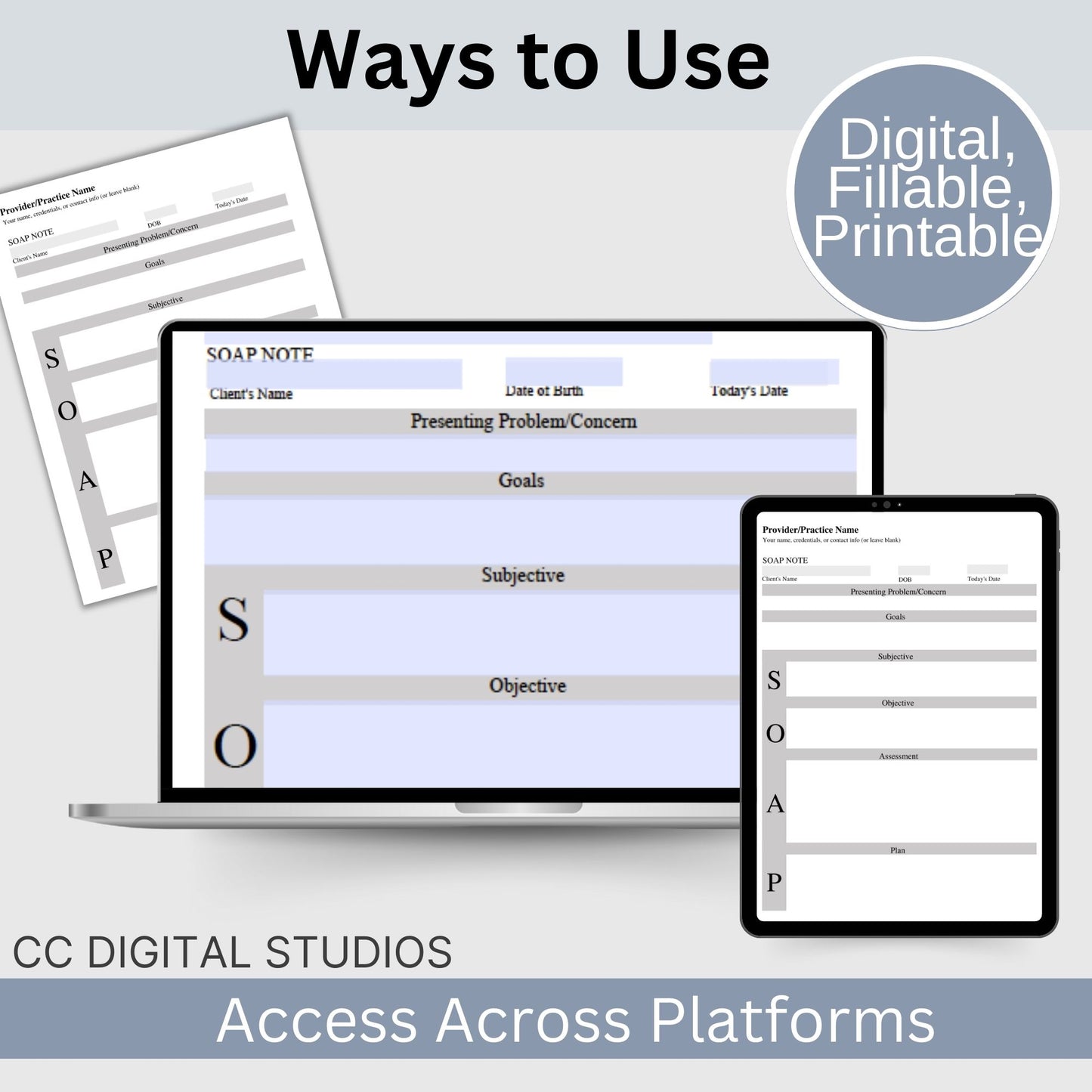 SOAP progress note template.  This is a convenient one-page progress note template for mental health counselors, therapist office, social workers, and school counselors.