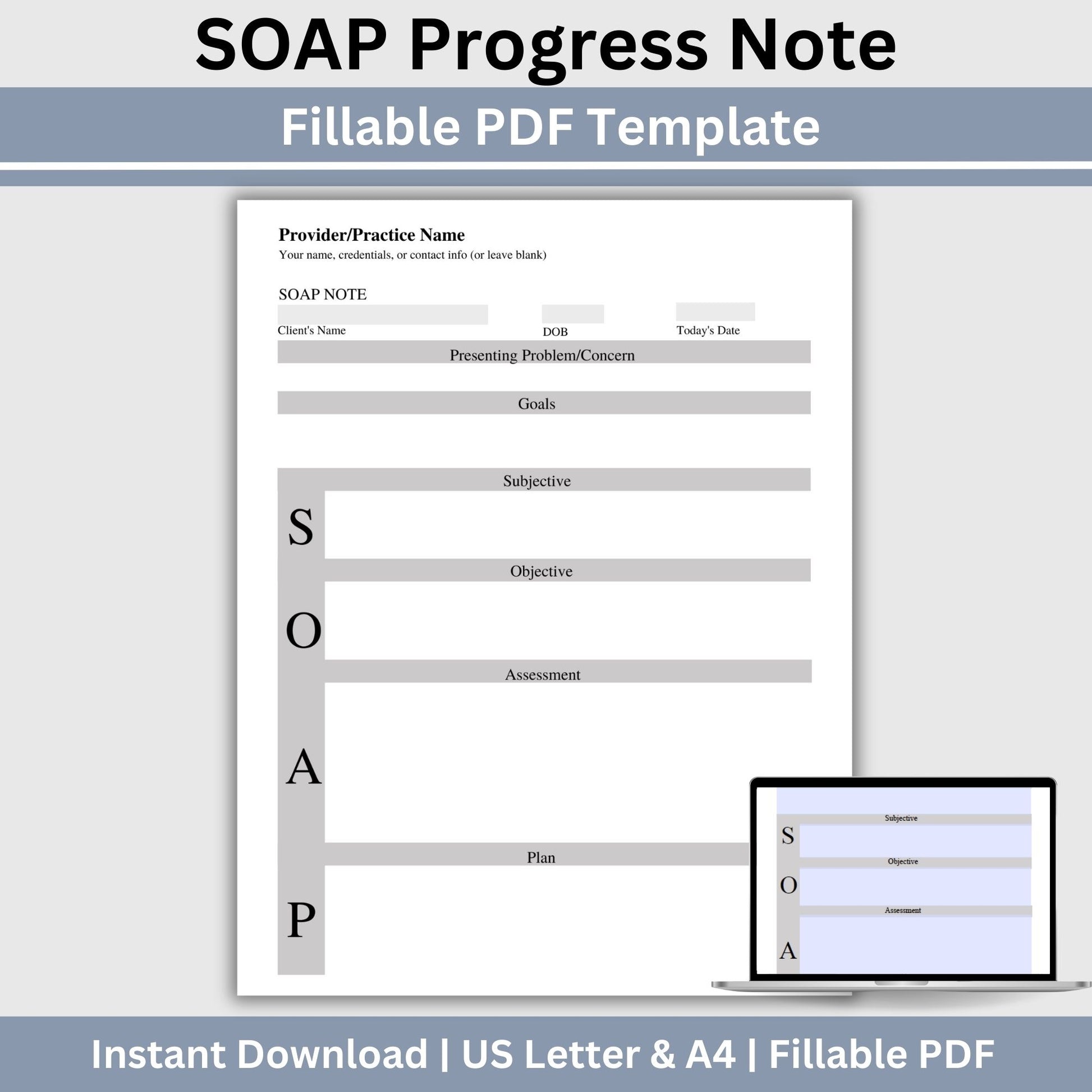 SOAP progress note template.  This is a convenient one-page progress note template for mental health counselors, therapist office, social workers, and school counselors.