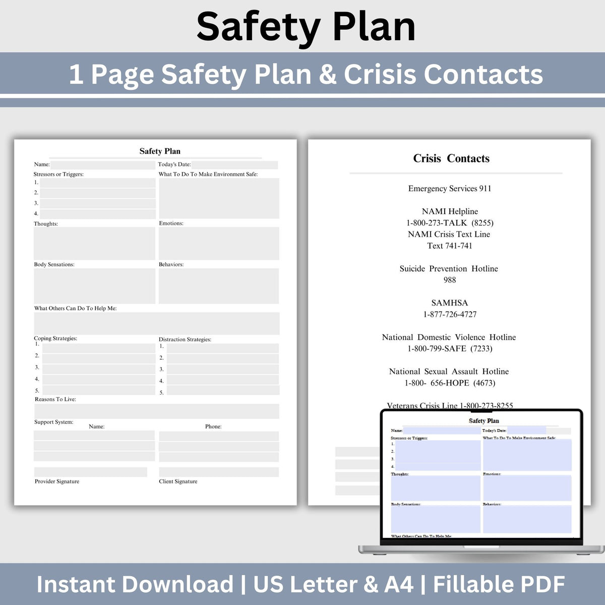 Safety Plan Guide Safety Plan Template: Suicide Prevention Therapy Tool for Counseling ...