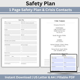 Safety Plan template, therapy tool designed to help prioritized coping strategies and sources of support counseling clients can use during or preceding a crisis.  Safety worksheet is a suicide prevention therapy resource tool.