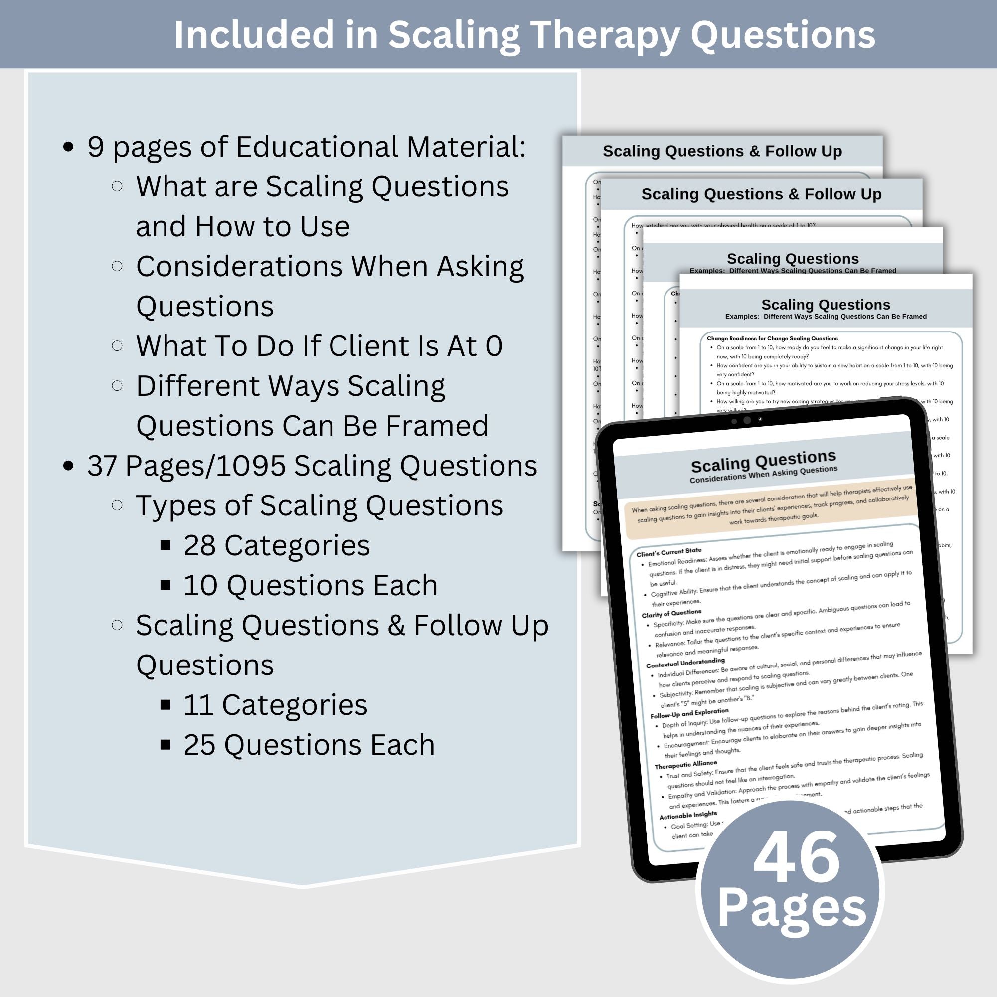 Therapy Scaling Questions for Counseling Sessions: Therapy Cheat Sheet ...
