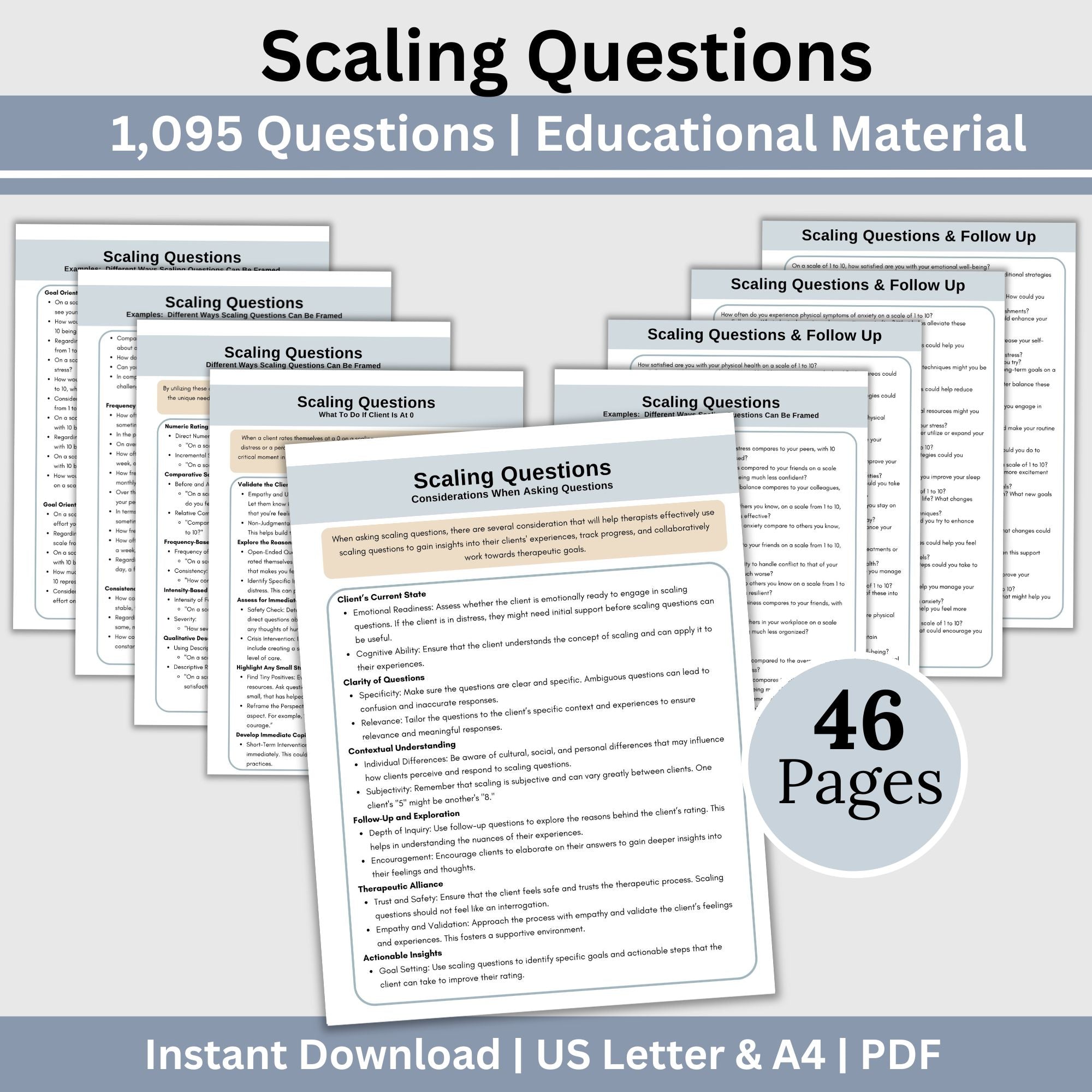 Therapy Scaling Questions for Counseling Sessions: Therapy Cheat Sheet ...