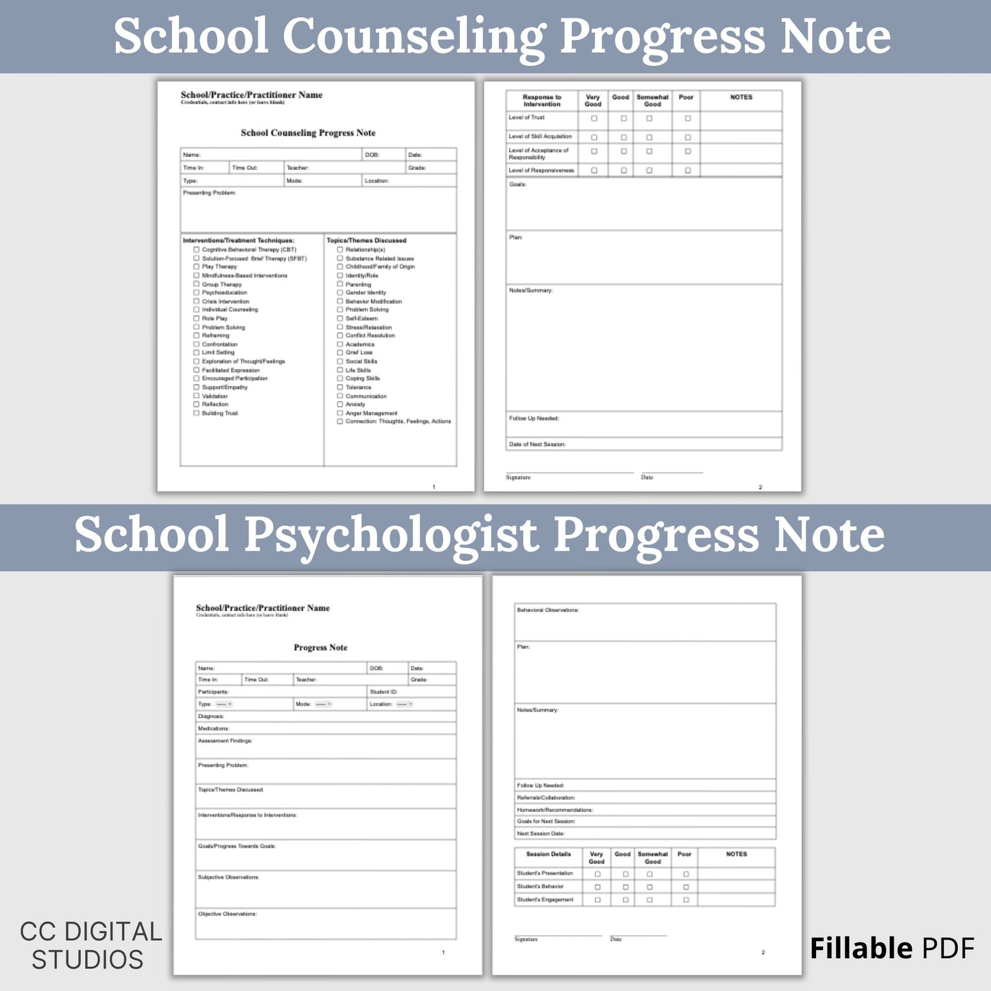 School Counselor Therapy Bundle, School Psychologist Progress Notes, School Social Worker Student Intake Form, Psychology Therapy Notes, social work, therapist notes, therapist planner