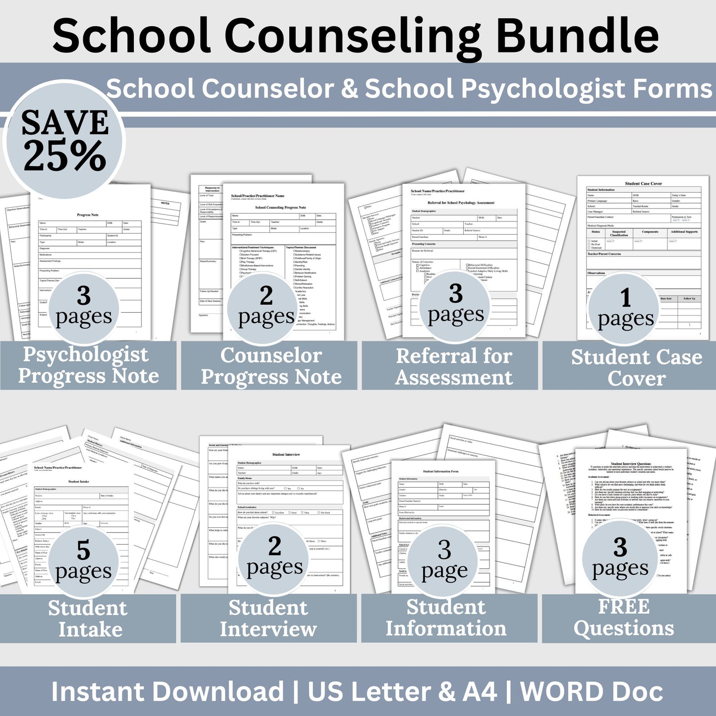 School Counselor Therapy Bundle, School Psychologist Progress Notes, School Social Worker Student Intake Form, Psychology Therapy Notes, social work, therapist notes, therapist planner
