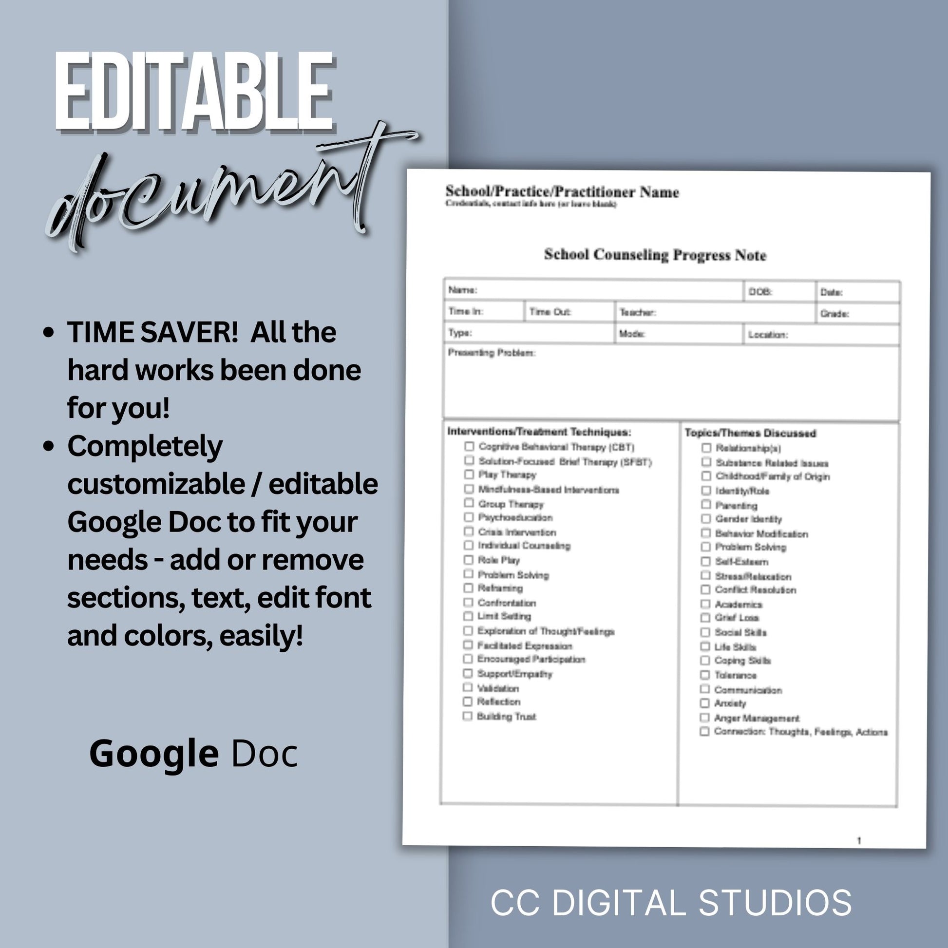 School Counseling Progress Note, a vital tool designed specifically for school counselors, school psychologists, and school social workers, School Counseling Resources, School Social Worker, Therapy Notes