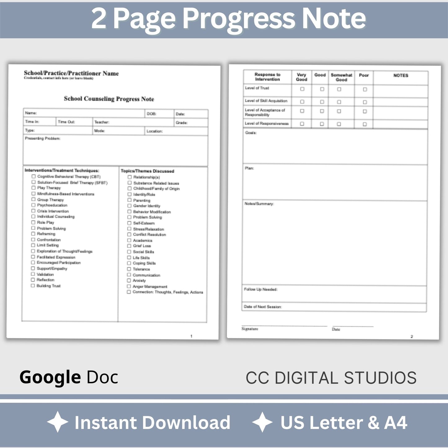 School Counseling Progress Note, a vital tool designed specifically for school counselors, school psychologists, and school social workers, School Counseling Resources, School Social Worker, Therapy Notes