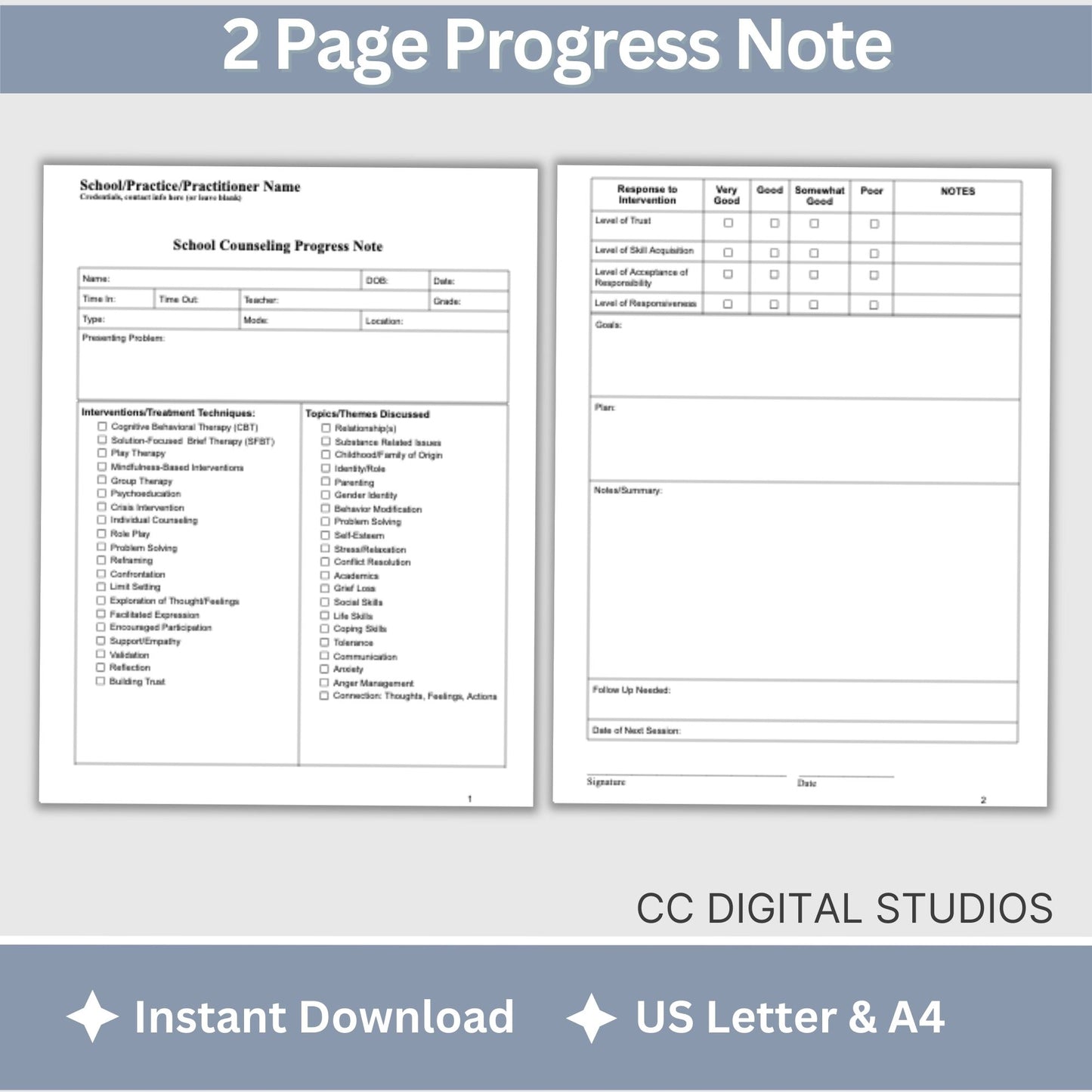 School Counseling Progress Note, a vital tool designed specifically for school counselors, school psychologists, and school social workers, School Counseling Resources, School Social Worker, Therapy Notes