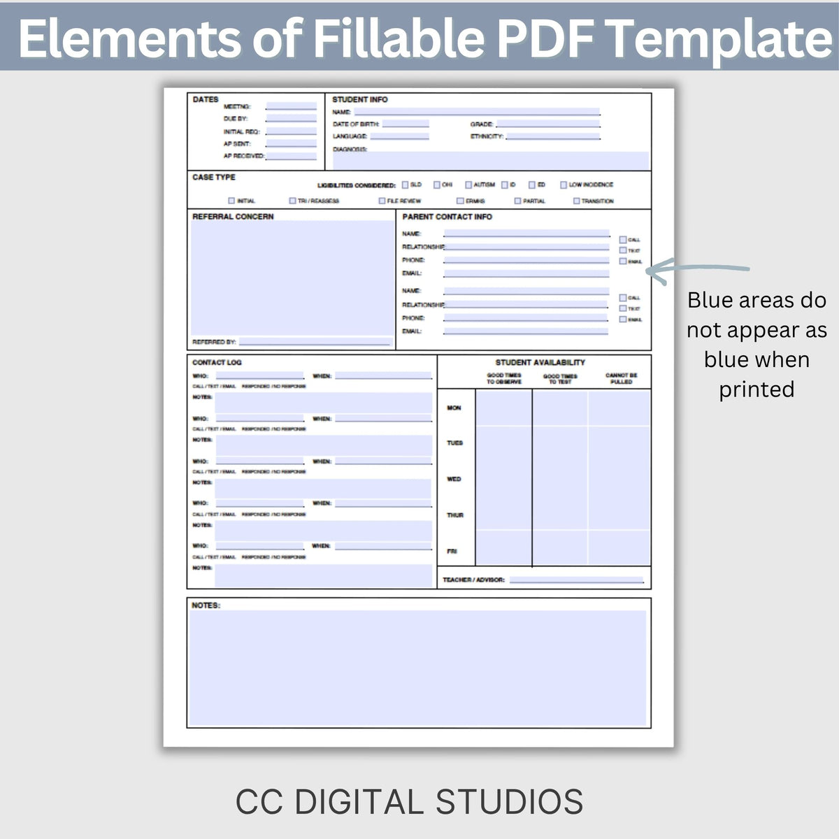 School Psychologist Assessment Planner, Fillable PDF
