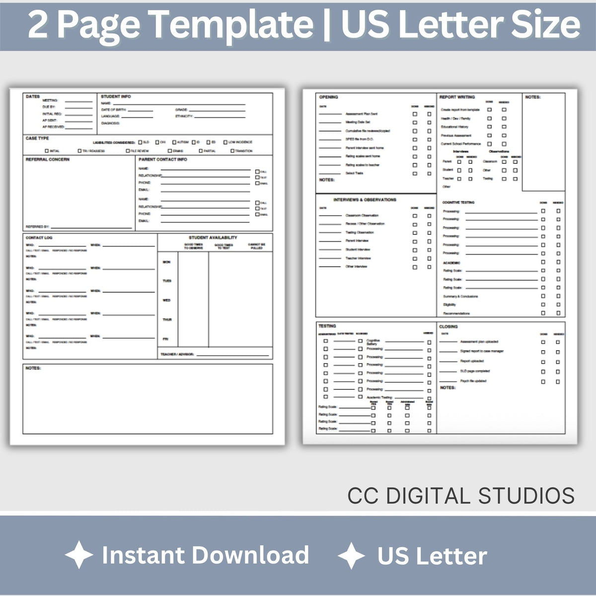 School Psychologist Assessment Planner, Fillable PDF
