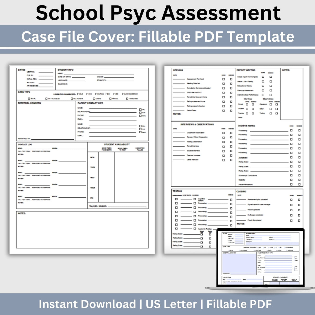 School Psychologist Assessment Planner, Fillable PDF