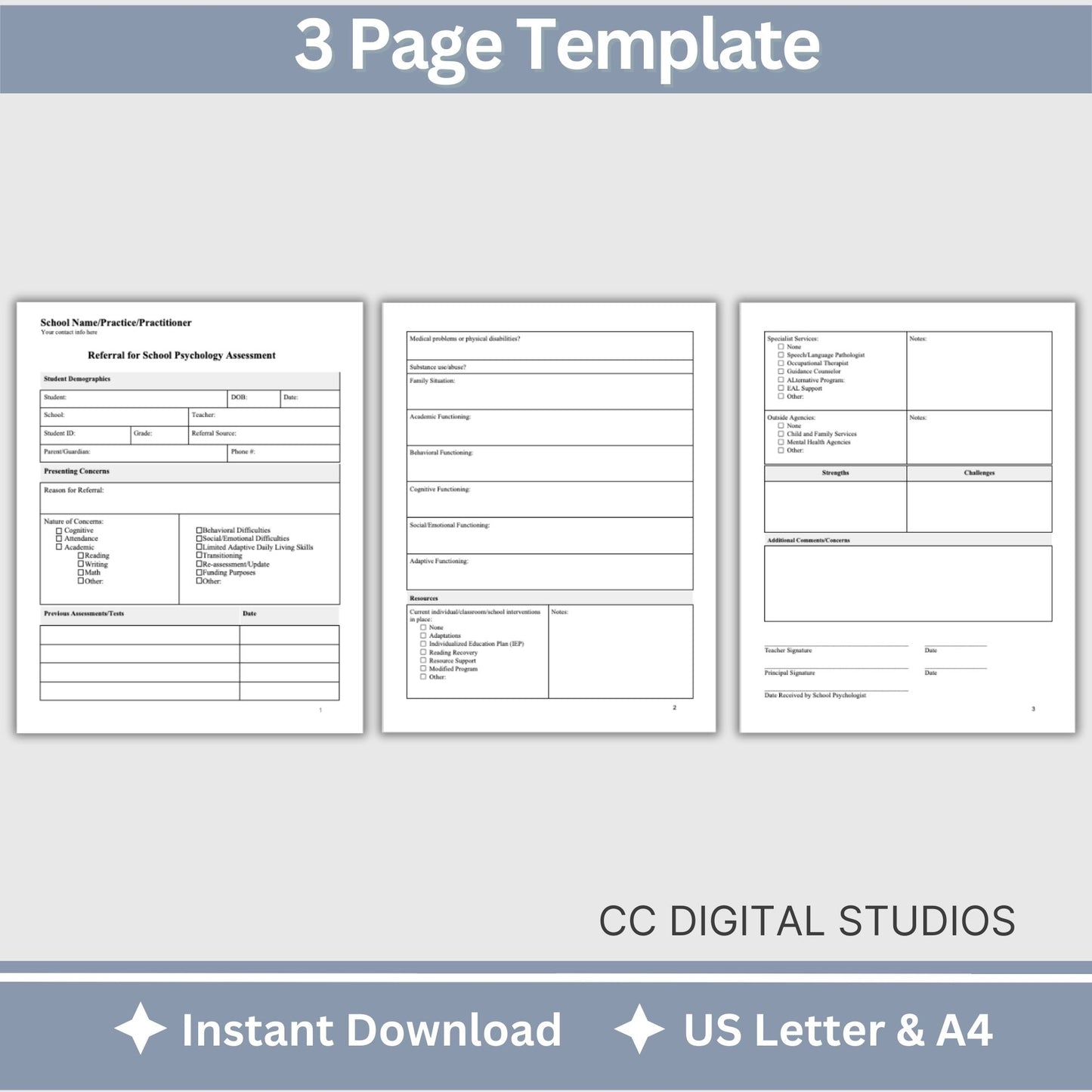 School Psychologist Referral for Assessments, School Counselor Template, Therapy Notes Psychology Form, Mental Health Assessment Referral