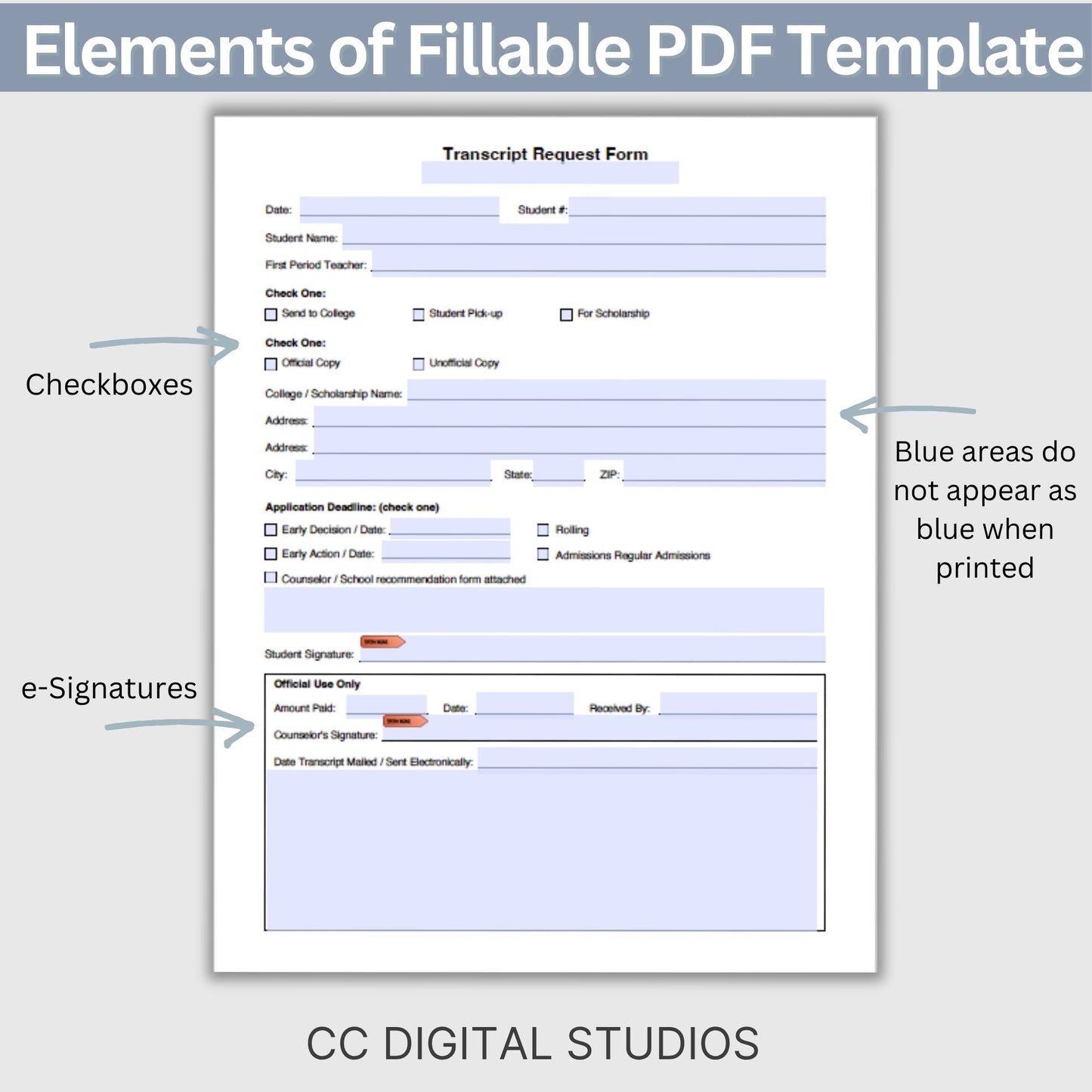 School Transcript Request Form, Fillable PDF Template