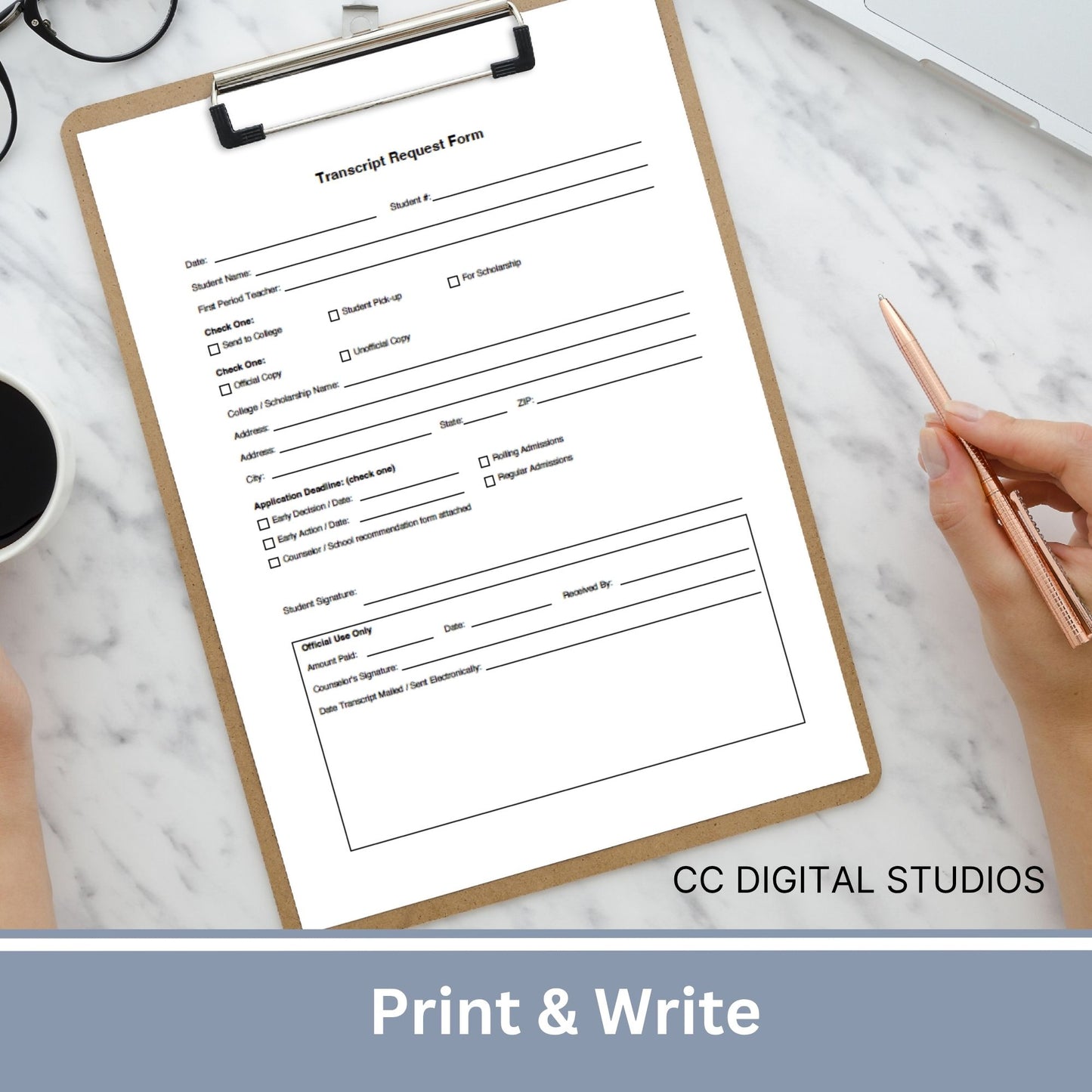 Editable School Transcript Request Form, Student Records Template (Word Doc)