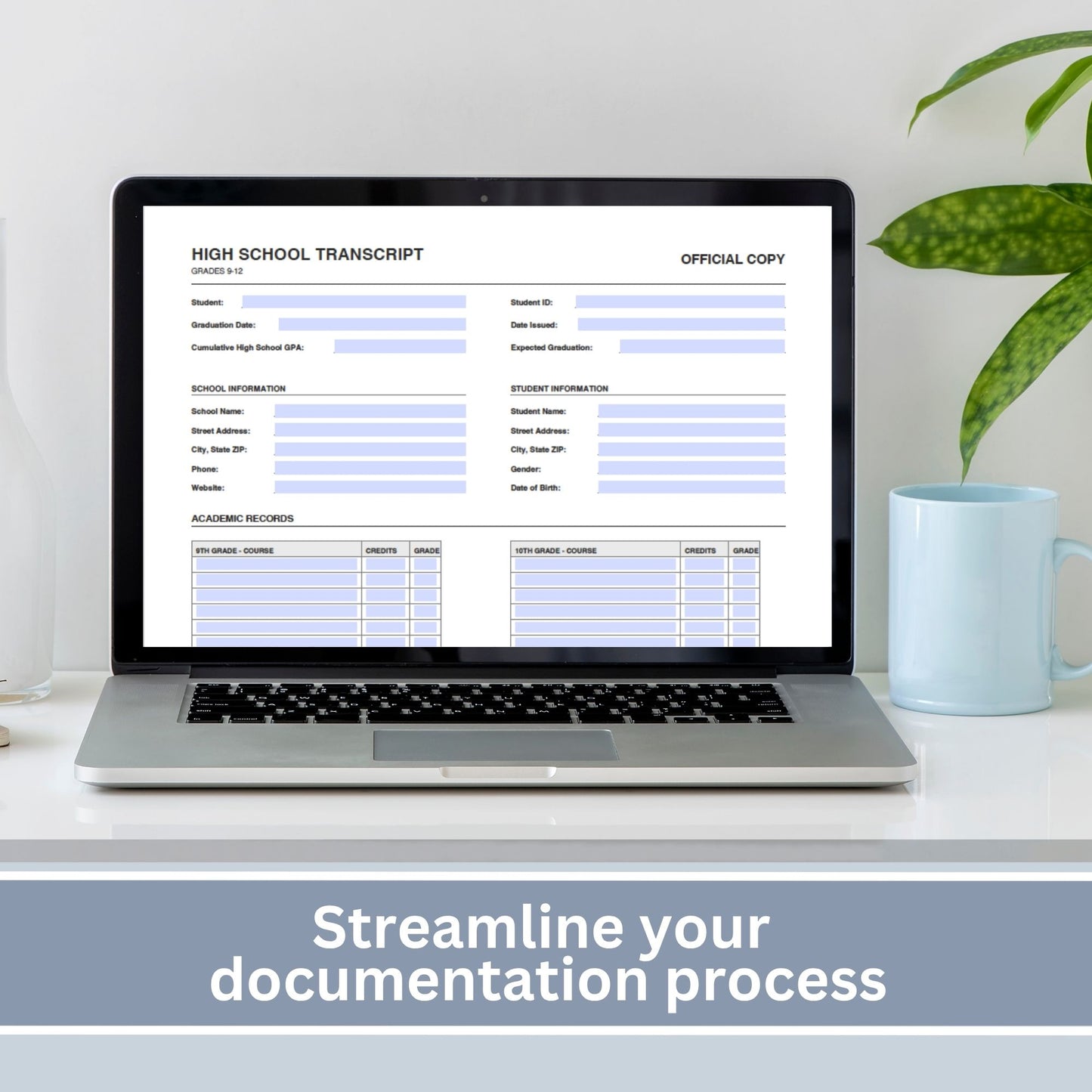 High School Transcript Template, Homeschool Academic Record (Fillable PDF)
