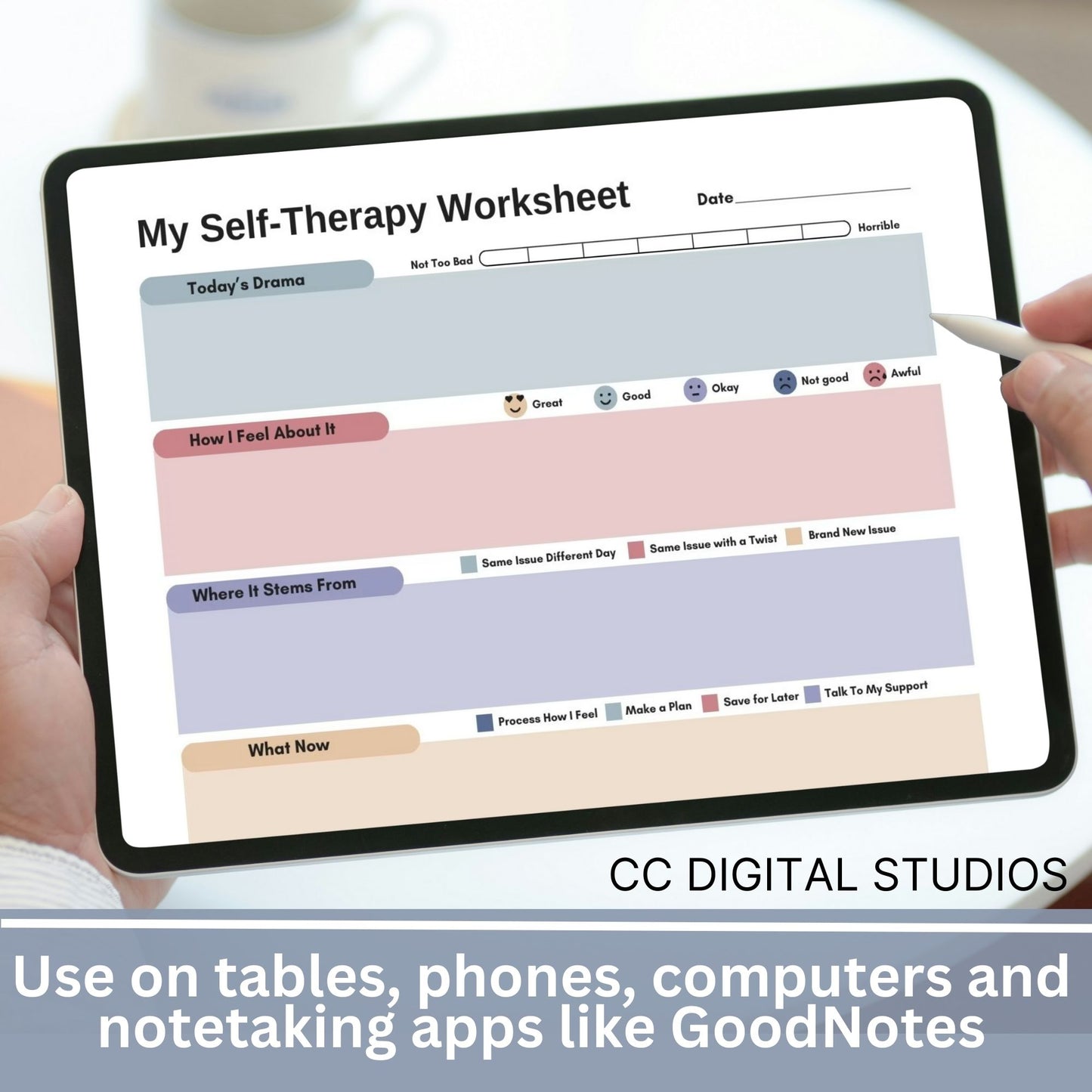 CBT worksheet for self-therapy, self-care, and processing anxiety and life stressors.  This therapy journal page with structured prompts empowers you to process challenges, develop healthier thought patterns