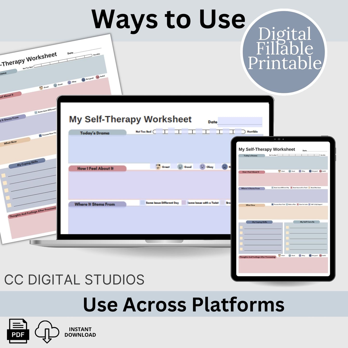 CBT worksheet for self-therapy, self-care, and processing anxiety and life stressors.  This therapy journal page with structured prompts empowers you to process challenges, develop healthier thought patterns