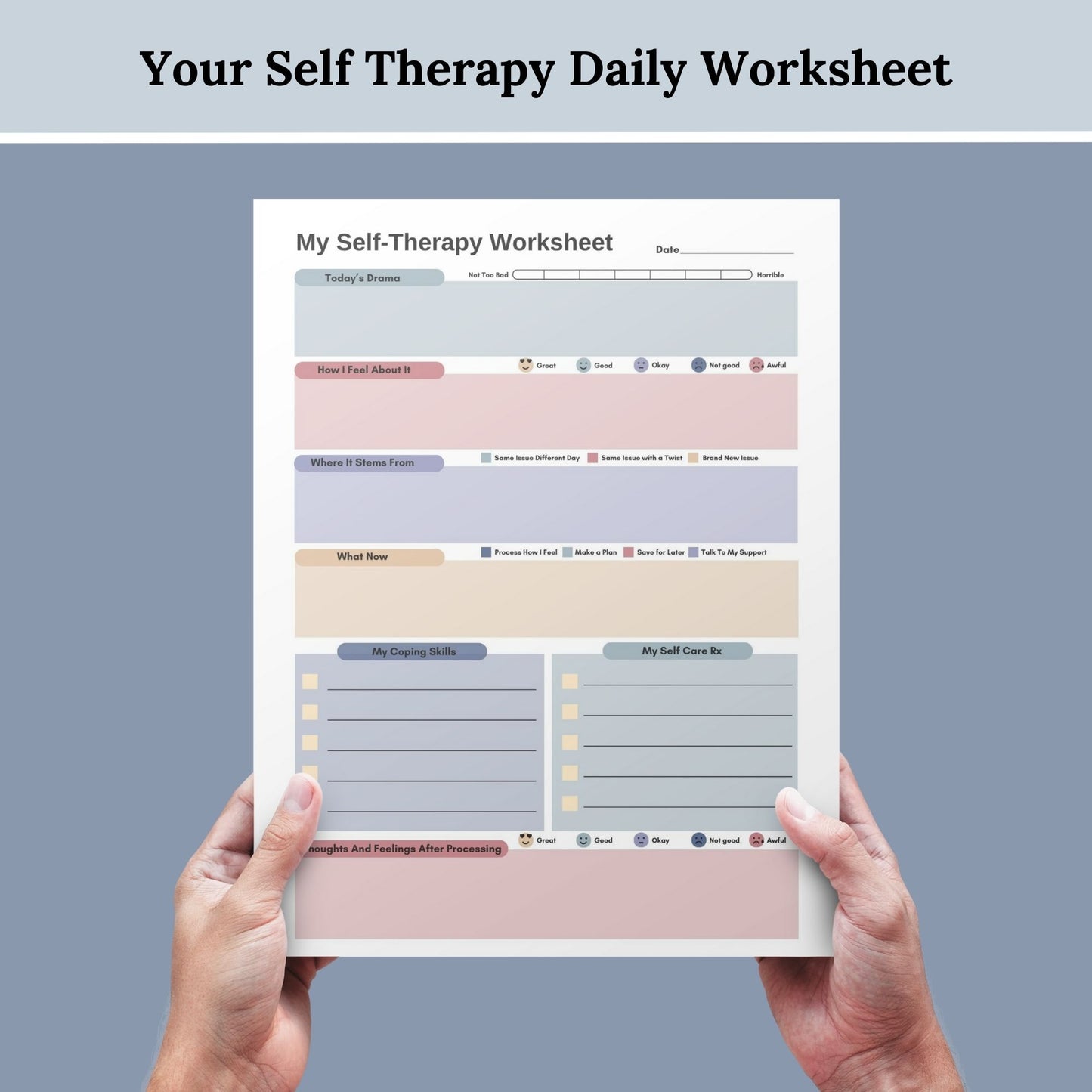 CBT worksheet for self-therapy, self-care, and processing anxiety and life stressors.  This therapy journal page with structured prompts empowers you to process challenges, develop healthier thought patterns