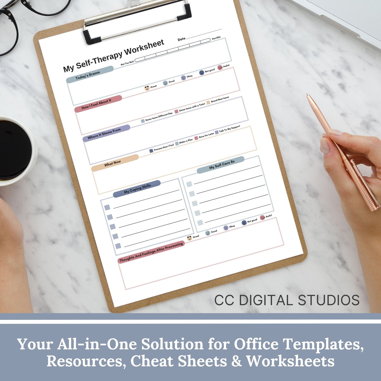 CBT worksheet for self-therapy, self-care, and processing anxiety and life stressors.  This therapy journal page with structured prompts empowers you to process challenges, develop healthier thought patterns