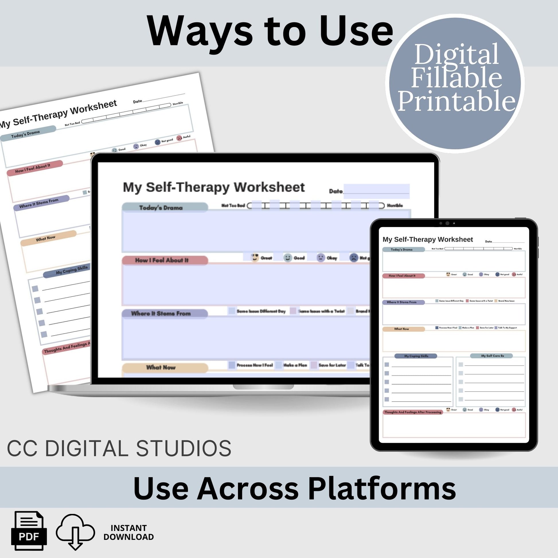 CBT worksheet for self-therapy, self-care, and processing anxiety and life stressors.  This therapy journal page with structured prompts empowers you to process challenges, develop healthier thought patterns