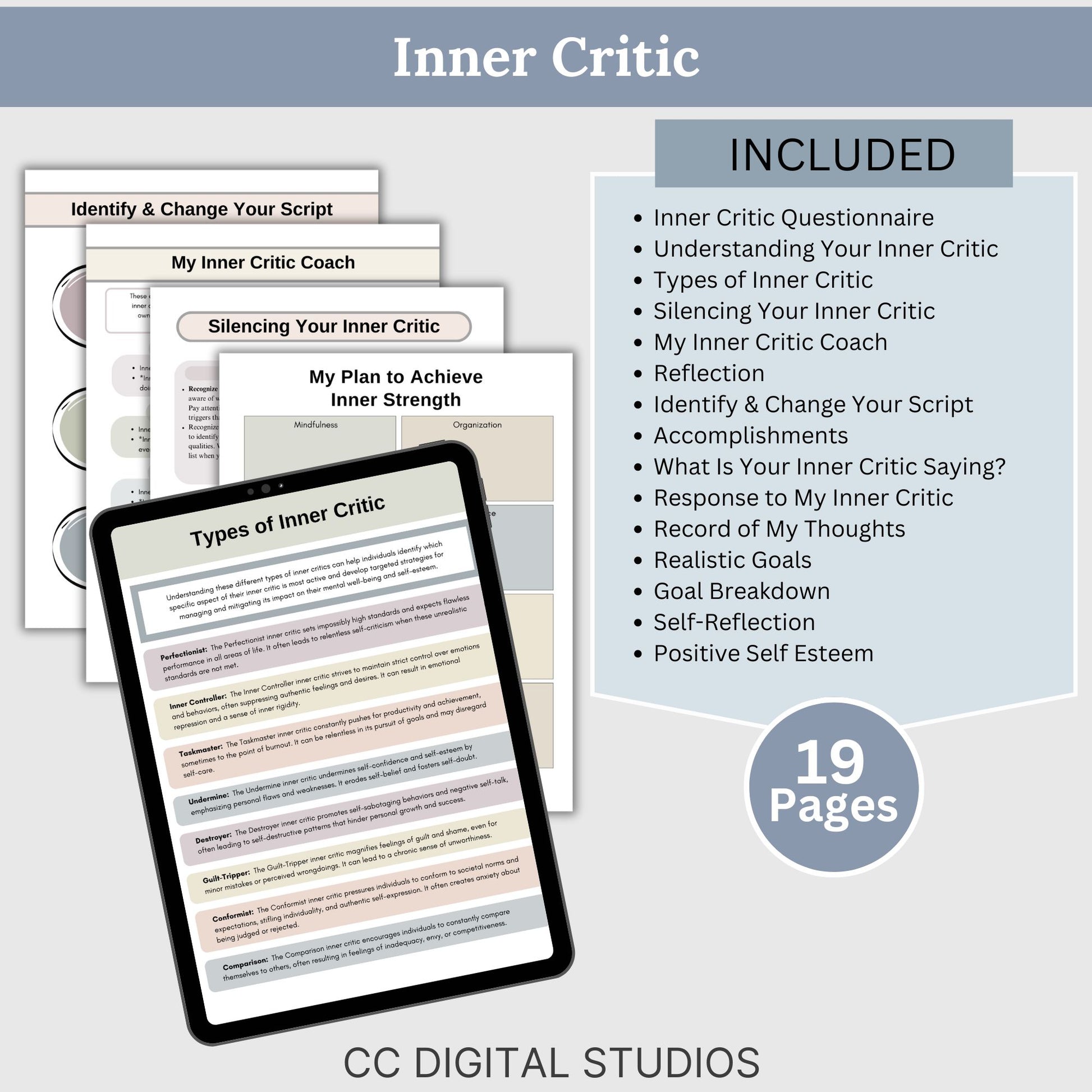 Self Worth Therapy Worksheets Bundle, Confidence, Self Esteem, Inner Critic, Self Sabotage, Imposter Syndrome, Self Care CBT Worksheets, DBT.  116 pages of essential resources for boosting self-esteem and exploring personal identity.