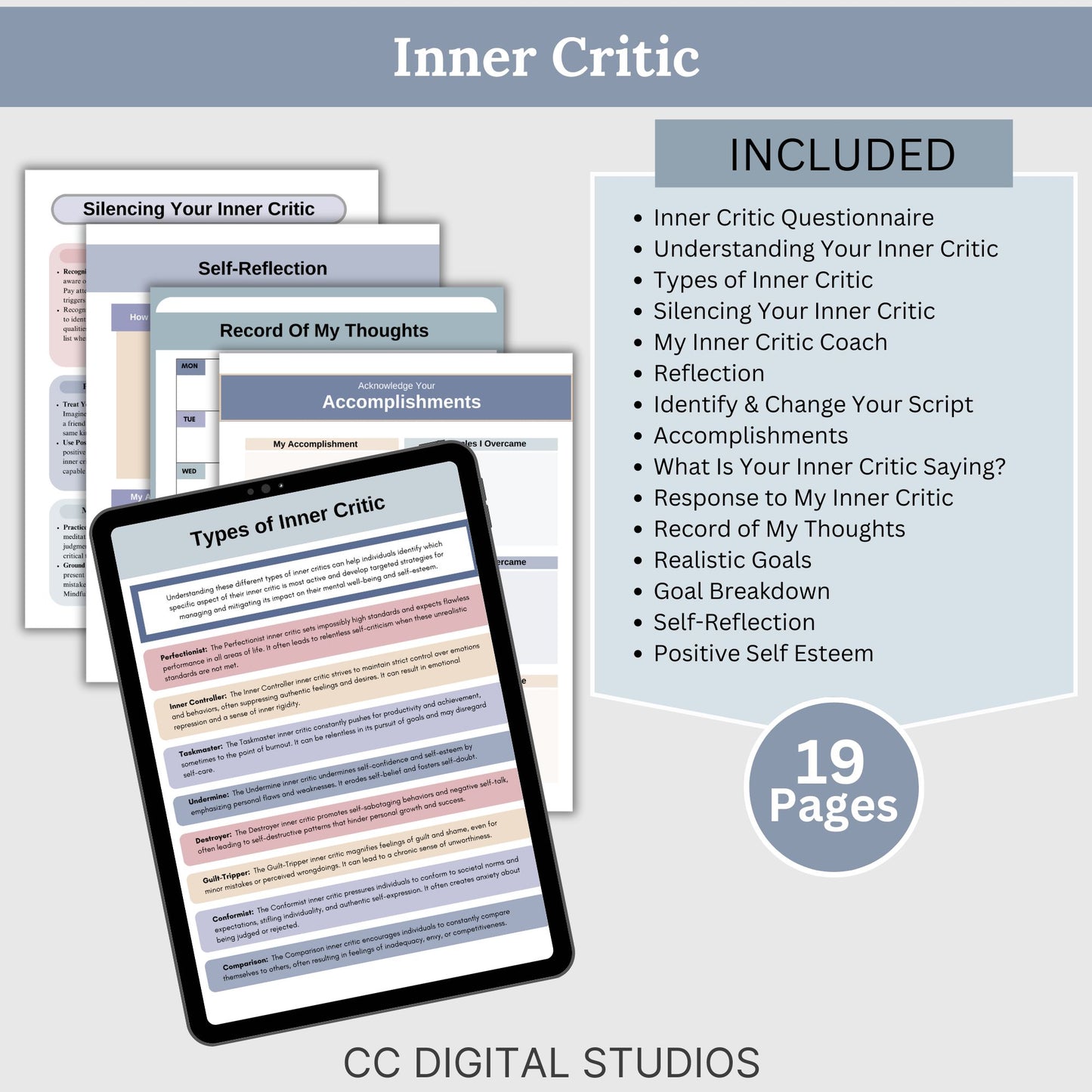 Self Worth Therapy Worksheets Bundle, Confidence, Self Esteem, Inner Critic, Self Sabotage, Imposter Syndrome, Self Care CBT Worksheets, DBT.  116 pages of essential resources for boosting self-esteem and exploring personal identity.