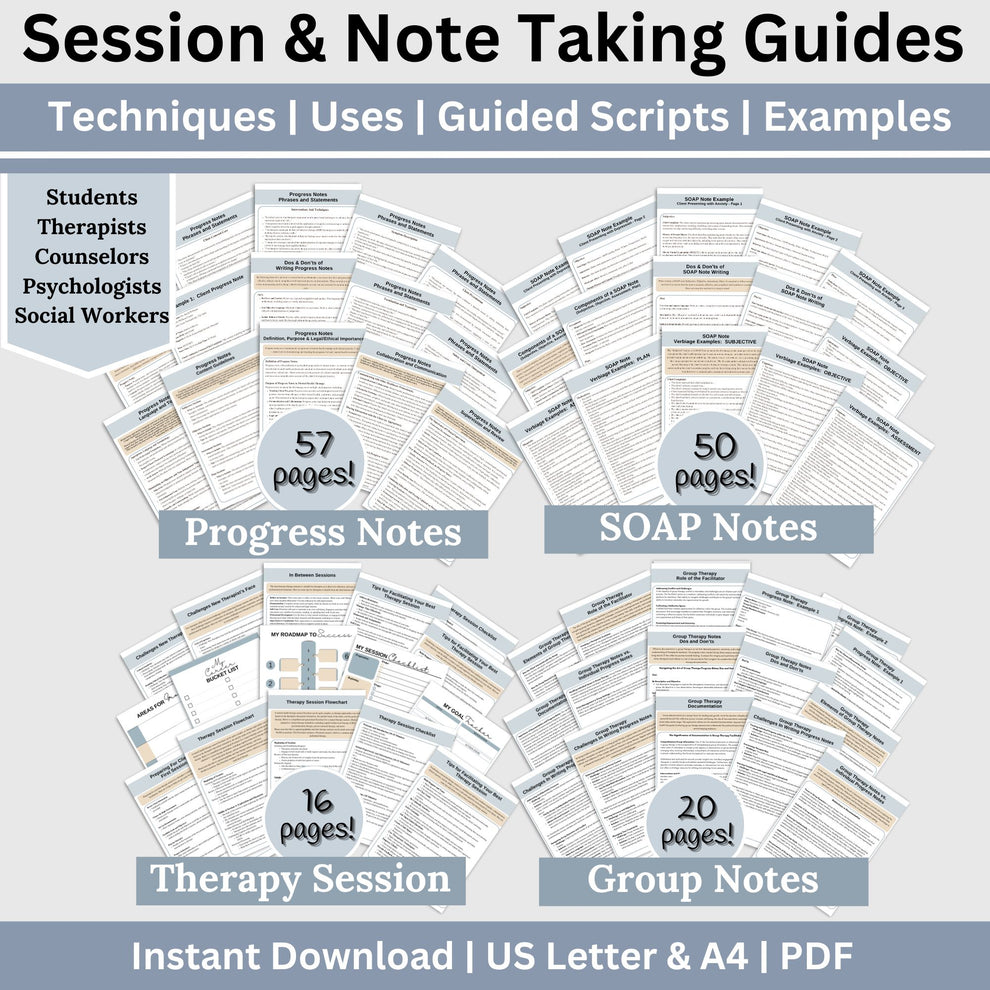 Therapist Documentation Guide Bundle: Progress Notes, SOAP Notes, Grou ...