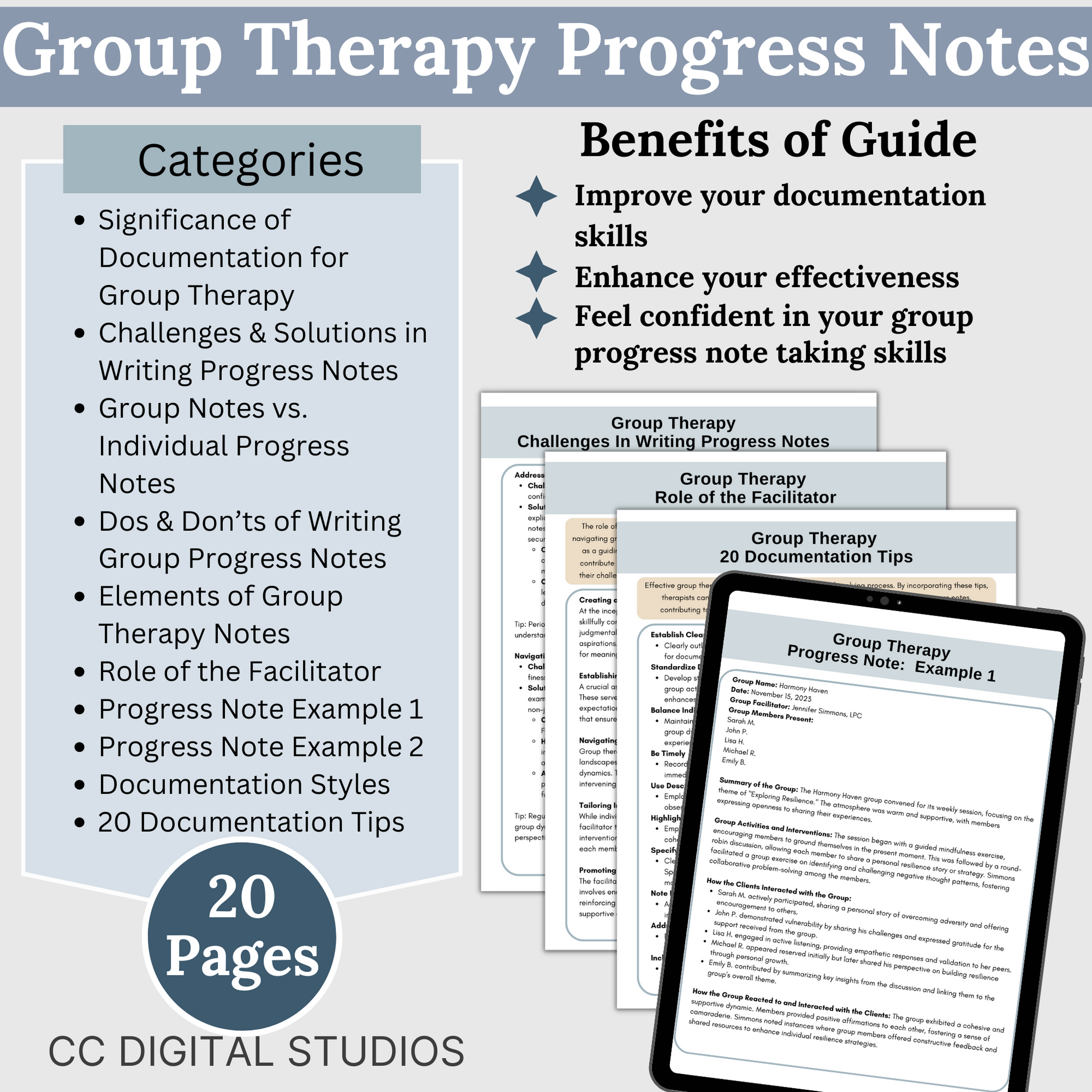 Upgrade your therapist documentation with our 143-page therapy Bundle! Perfect seasoned and new therapists, these guides—Progress Note, Group Therapy Progress Note, SOAP Note, and Therapy Session Guides