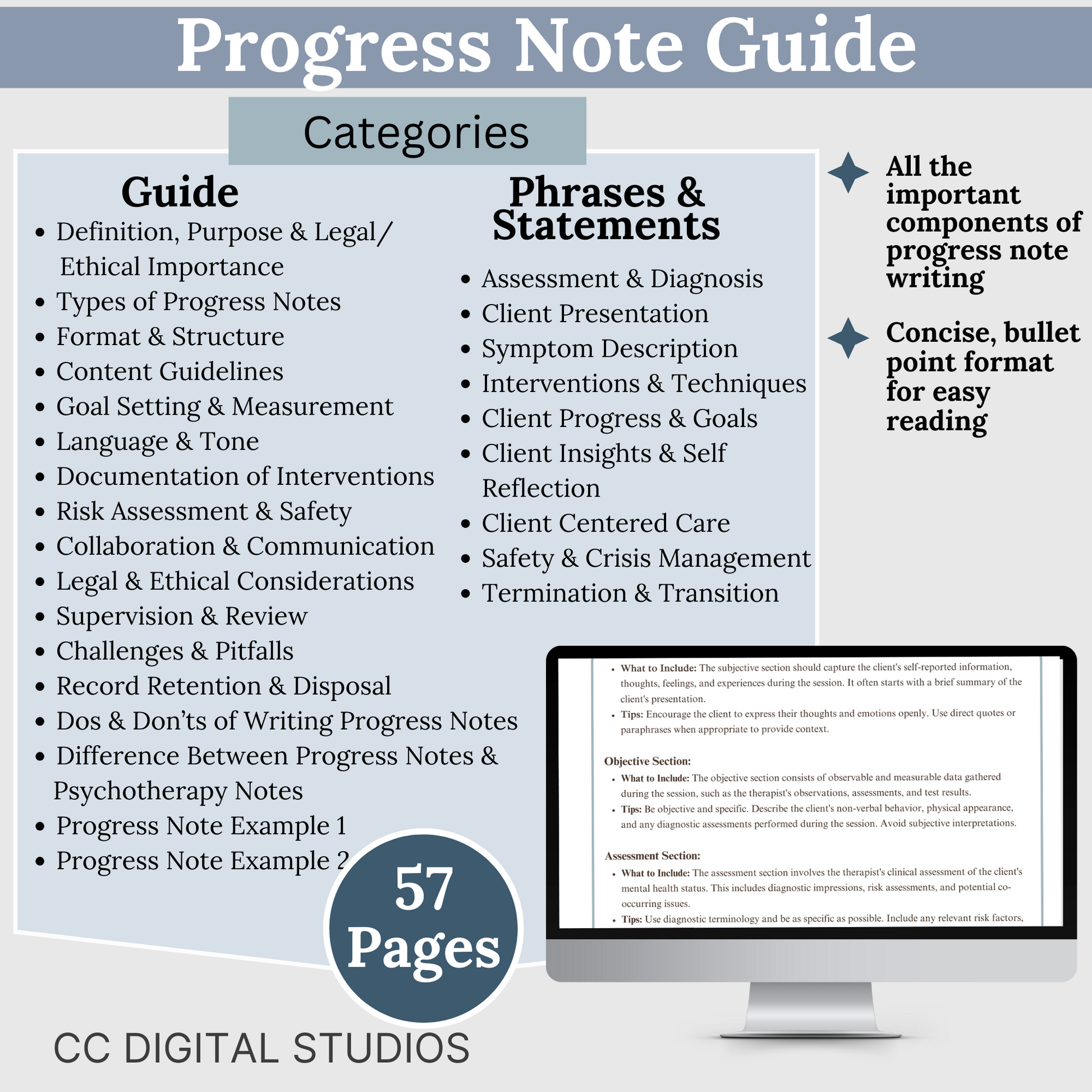 Upgrade your therapist documentation with our 143-page therapy Bundle! Perfect seasoned and new therapists, these guides—Progress Note, Group Therapy Progress Note, SOAP Note, and Therapy Session Guides