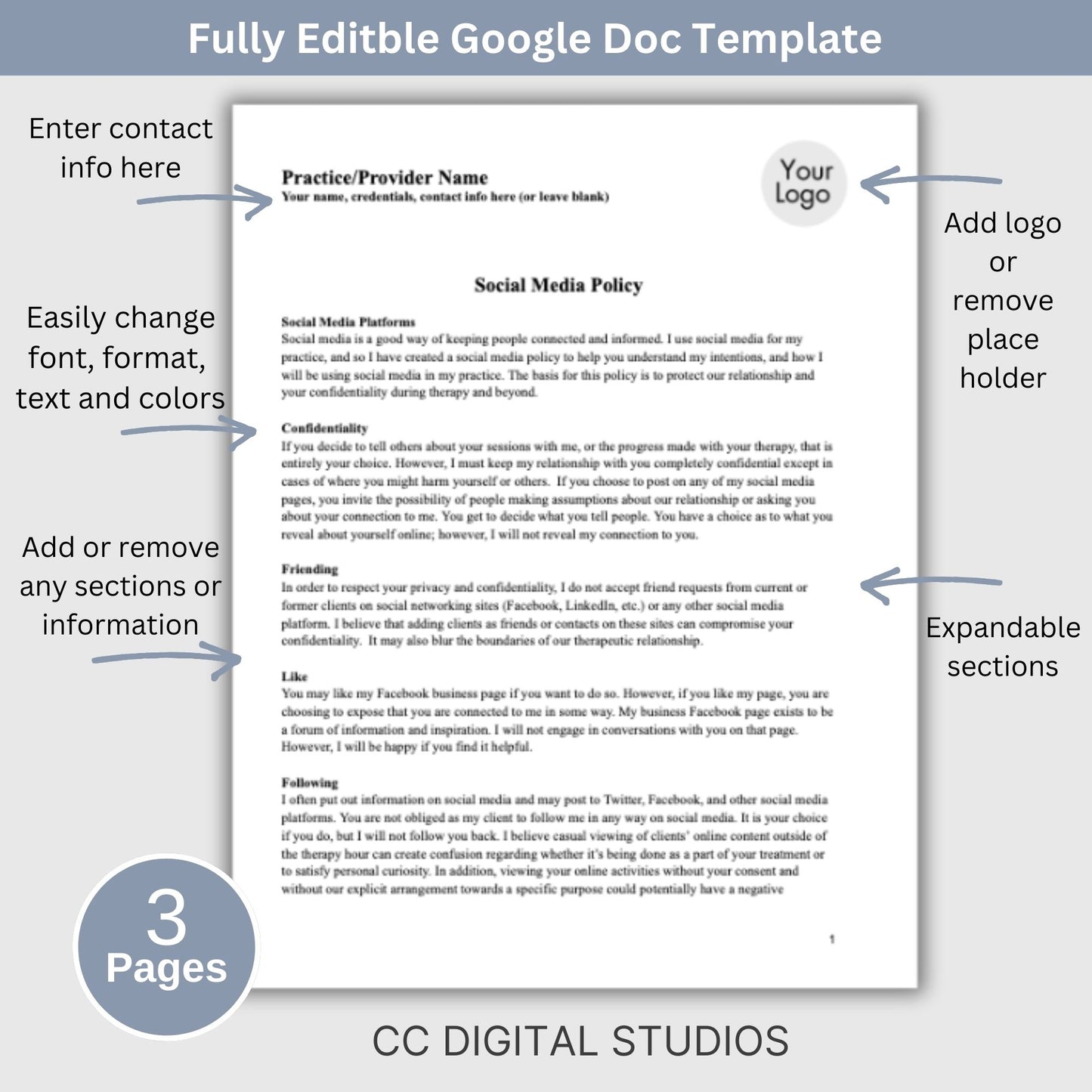 Social Media Policy for Therapists Office, Private Practice Templates, Psychology Office Forms, Counseling Office Policies and Consents