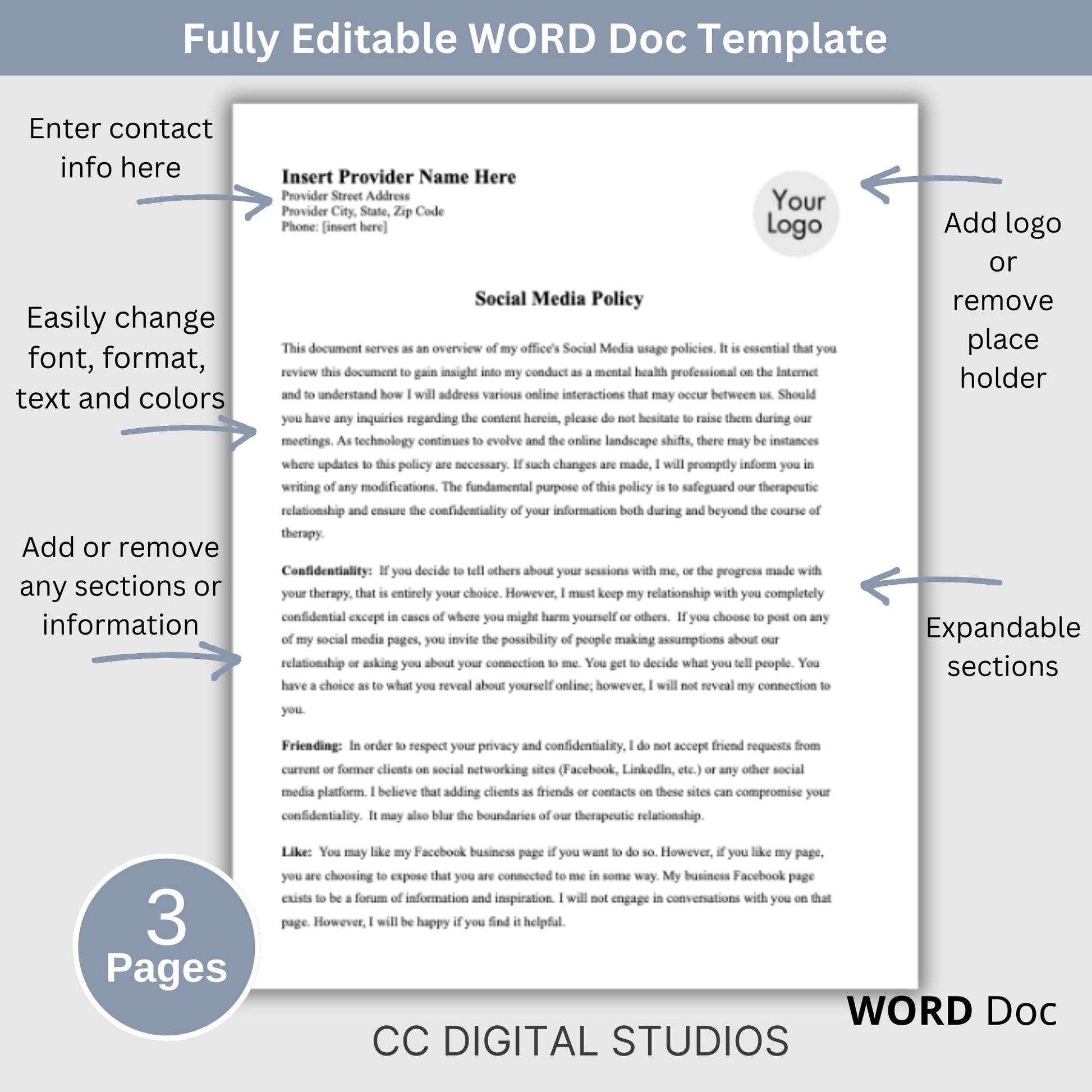 Streamline your client onboarding process with our Social Media Policy for adolescents/minors, WORD Doc for mental health professionals. &nbsp;Easily customize the template to fit your practice's unique needs