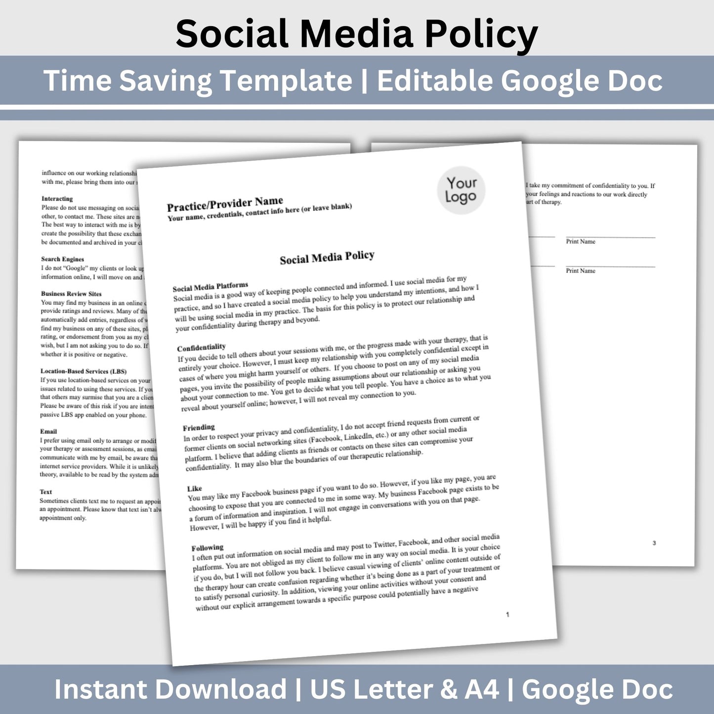 Social Media Policy for Therapists Office, Private Practice Templates, Psychology Office Forms, Counseling Office Policies and Consents