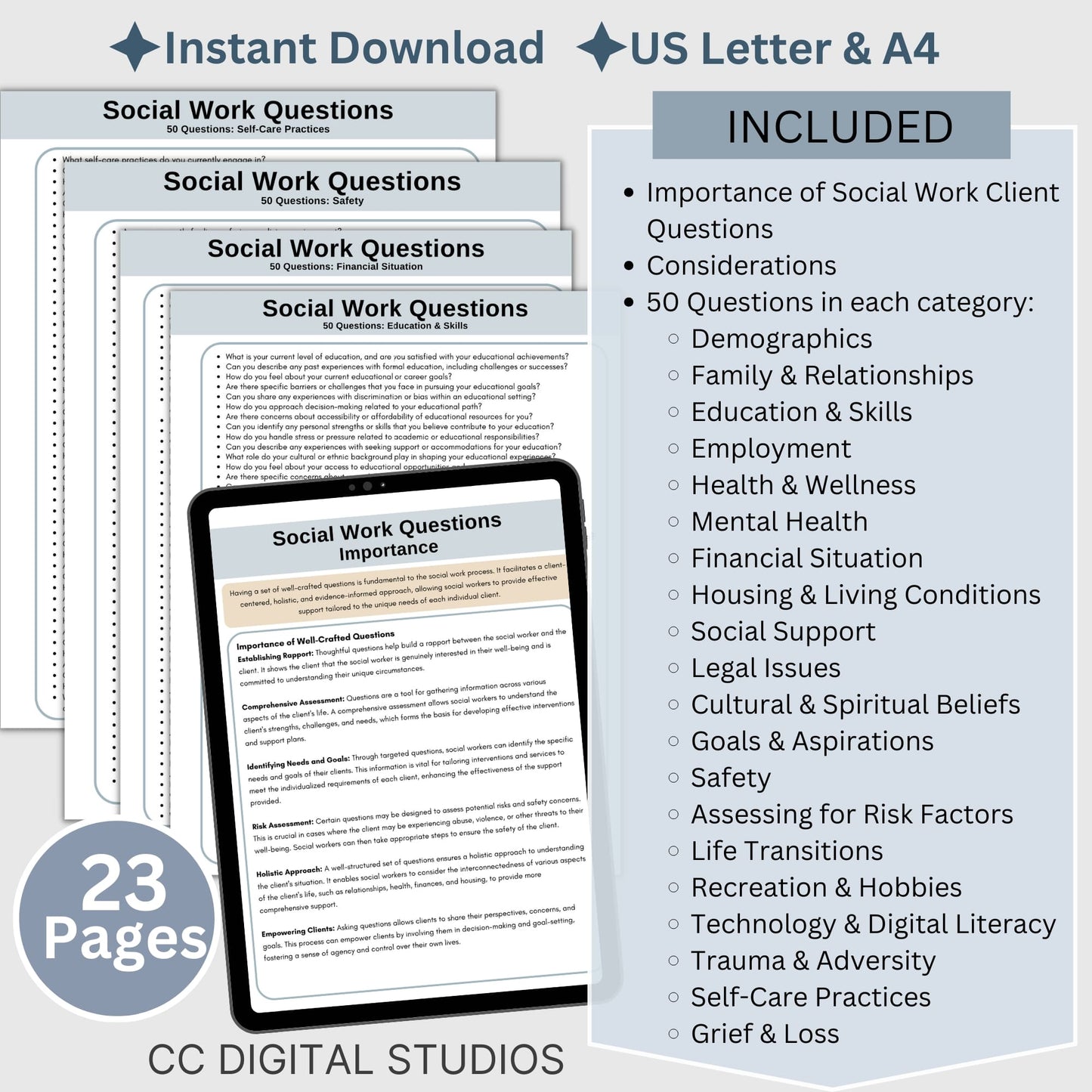 1000 thoughtfully curated questions designed to empower social workers, case managers, therapists, and students in the field. Whether you're a seasoned LCSW, a dedicated school social worker, or a social work student honing your skills.