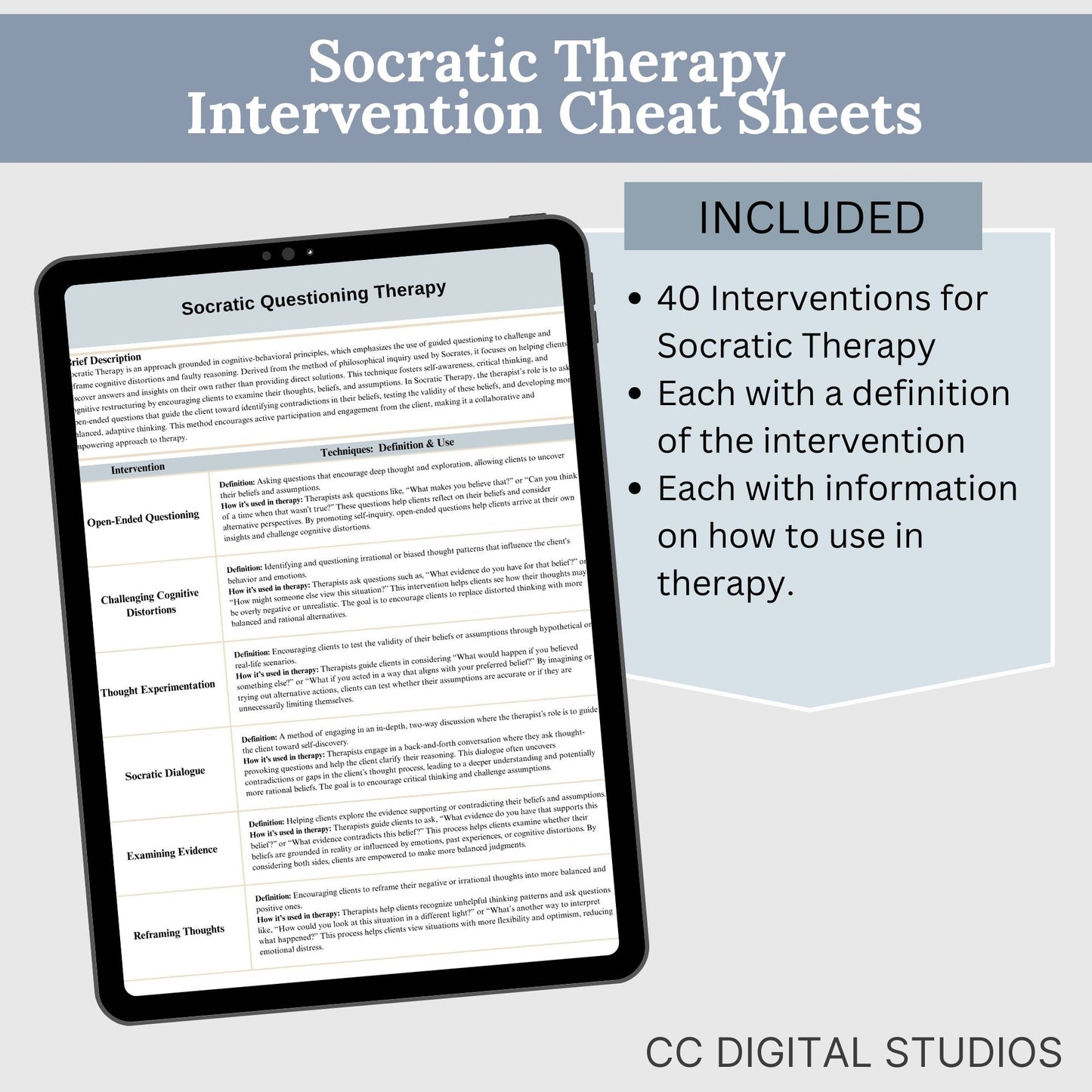 Socratic Therapy Intervention Cheat Sheet